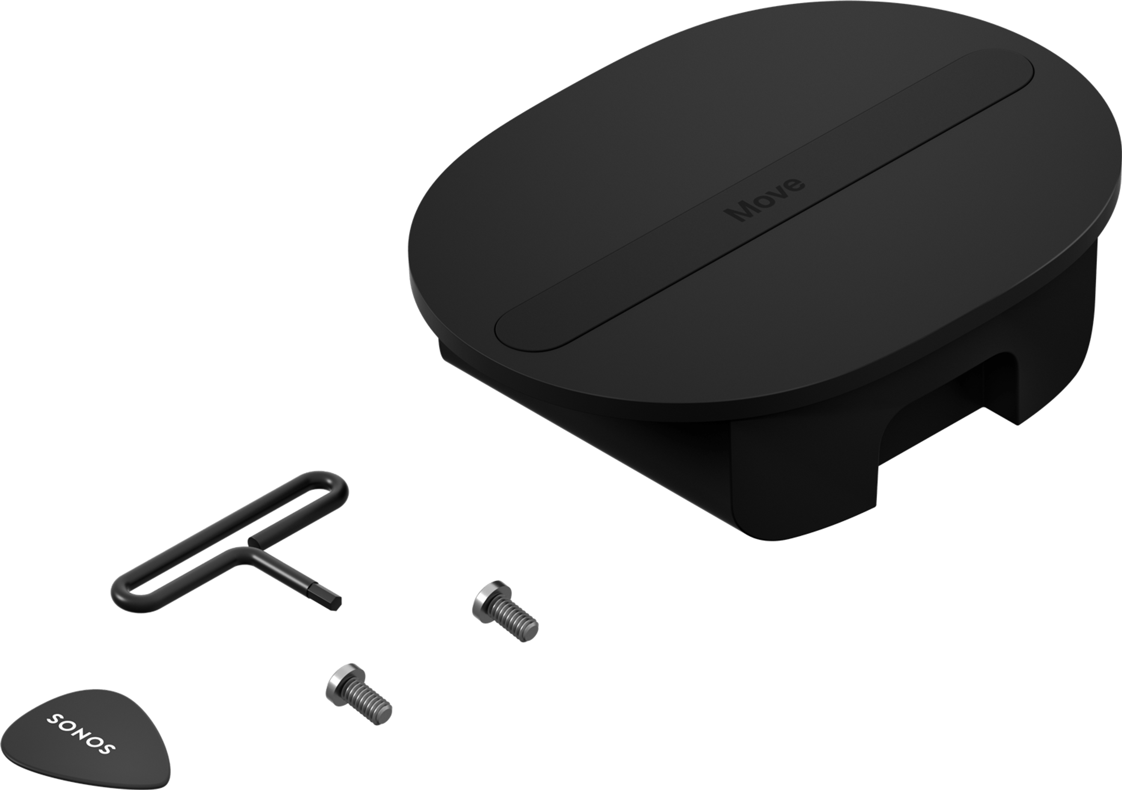 Image of the Sonos Move 2 Replacement Battery Kit in black with the included hex key and mounting screws