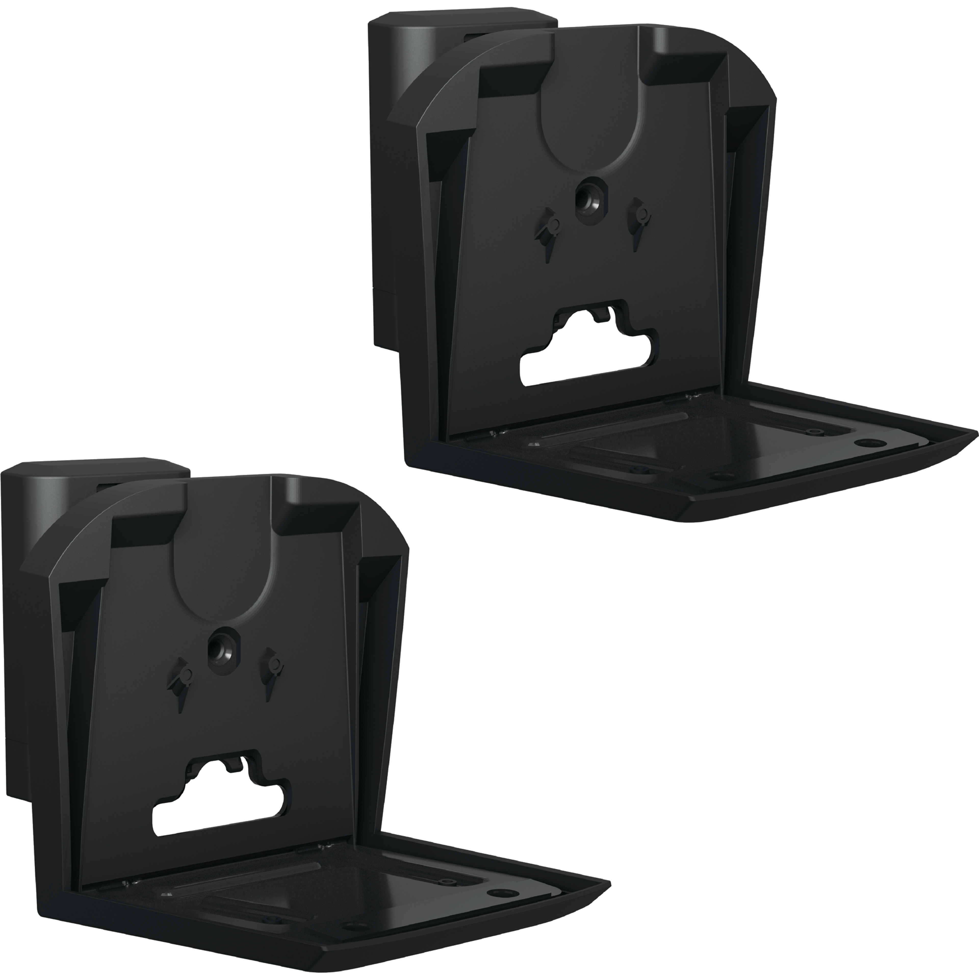 Image of a pair of black Sanus wall mounts for Sonos Era 300 speakers