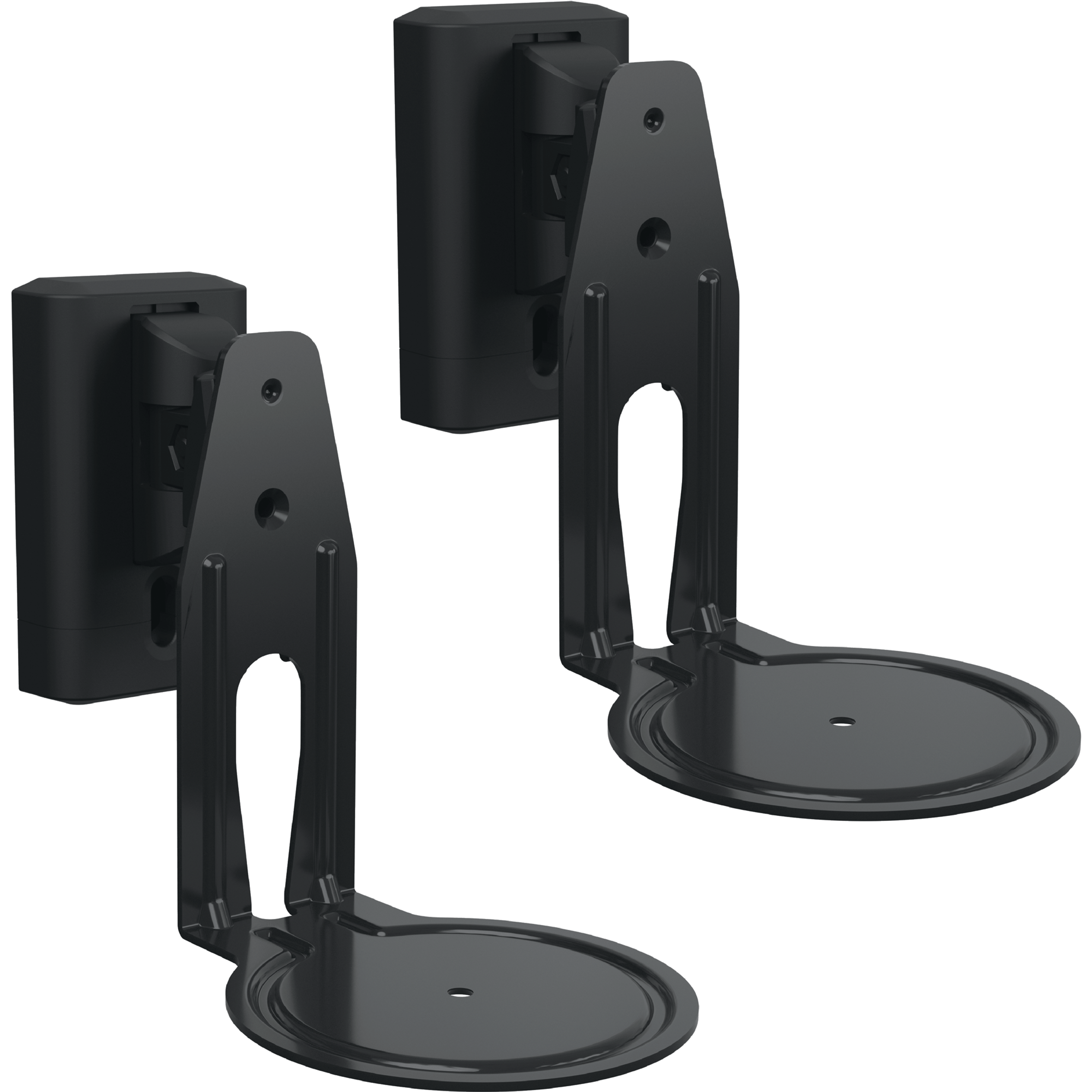 Image of a pair of black Sanus wall mounts for Sonos Era 100 speakers