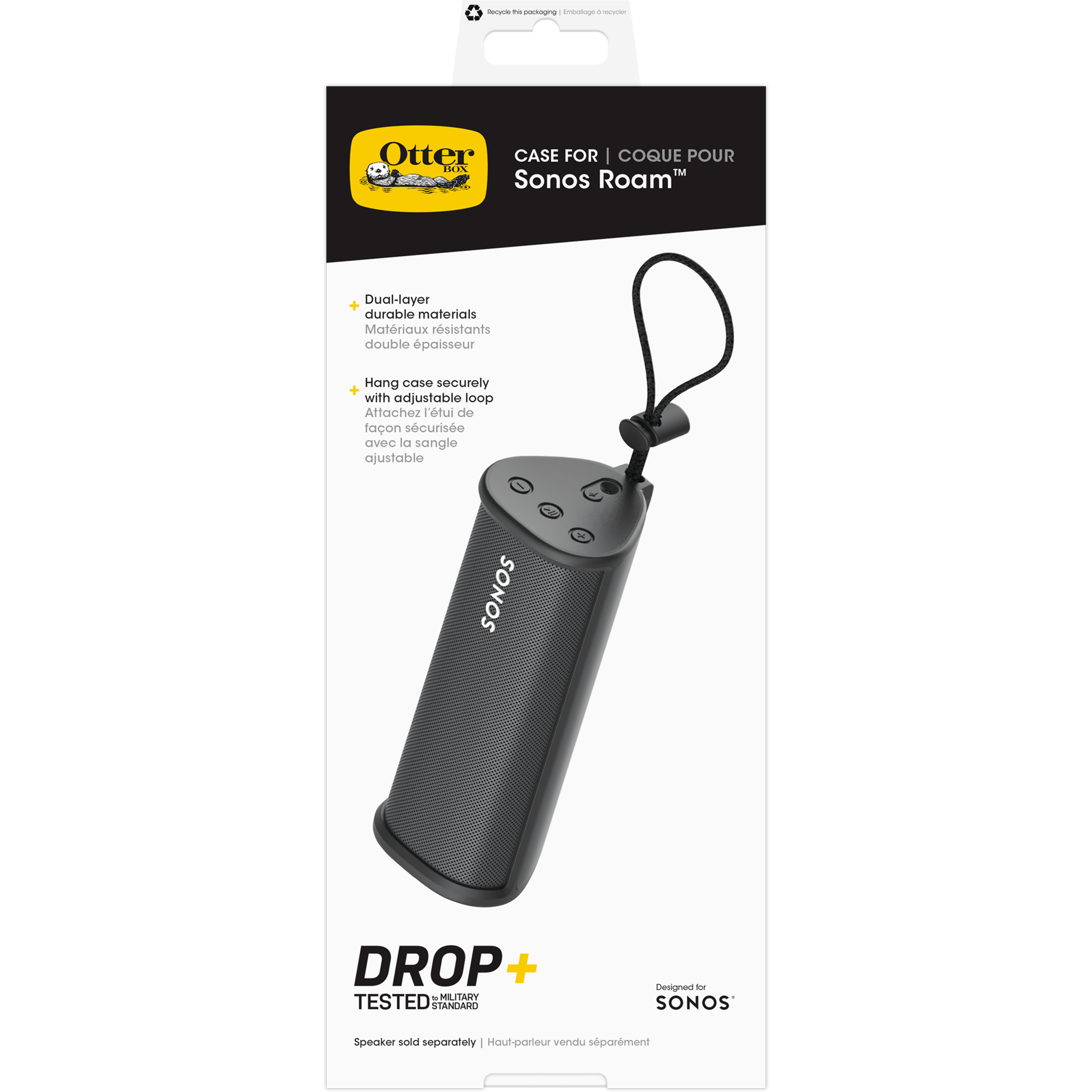 Image of the Otterbox packaging for the black Otterbox Sonos Roam case