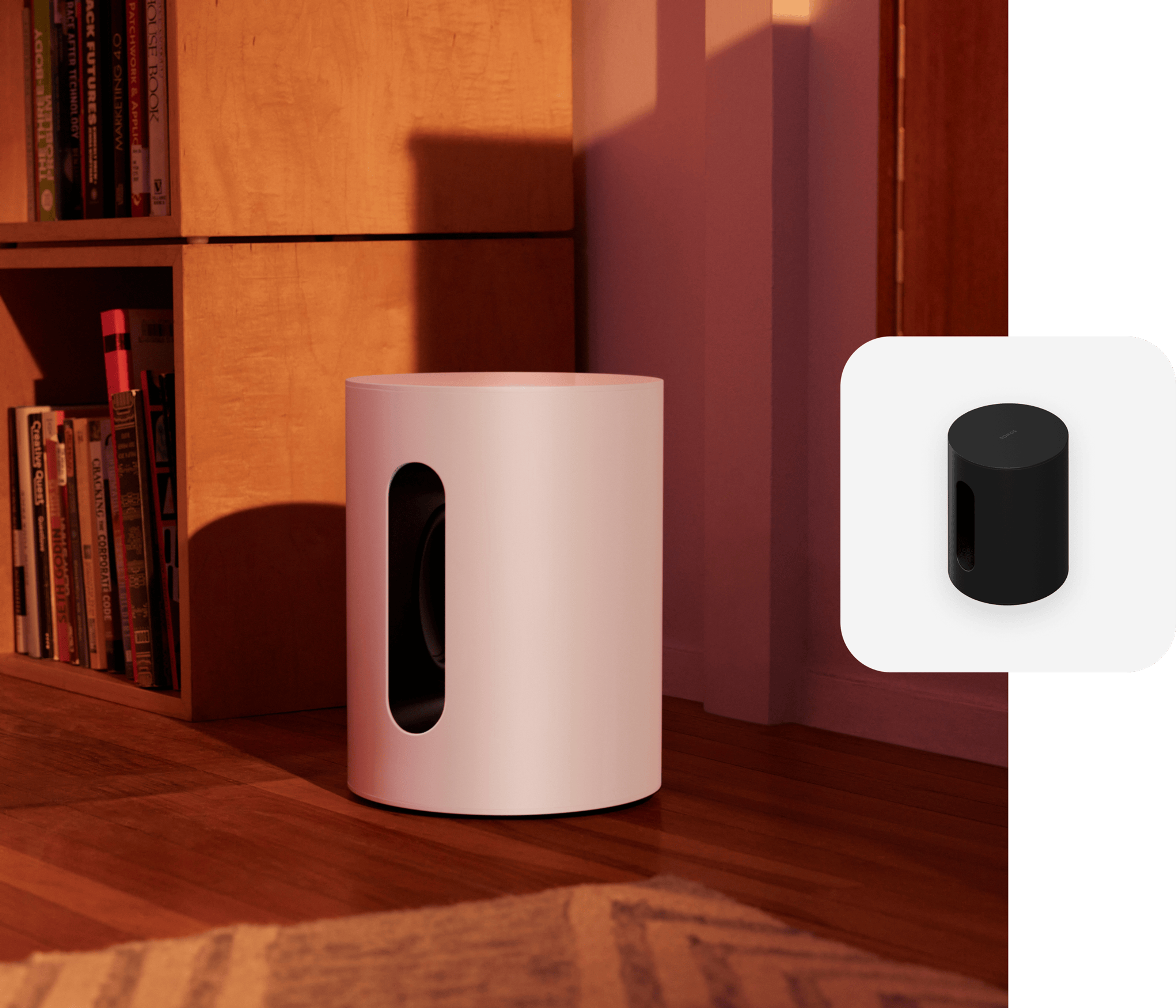 A white Sub Mini next to shelves of vinyl records