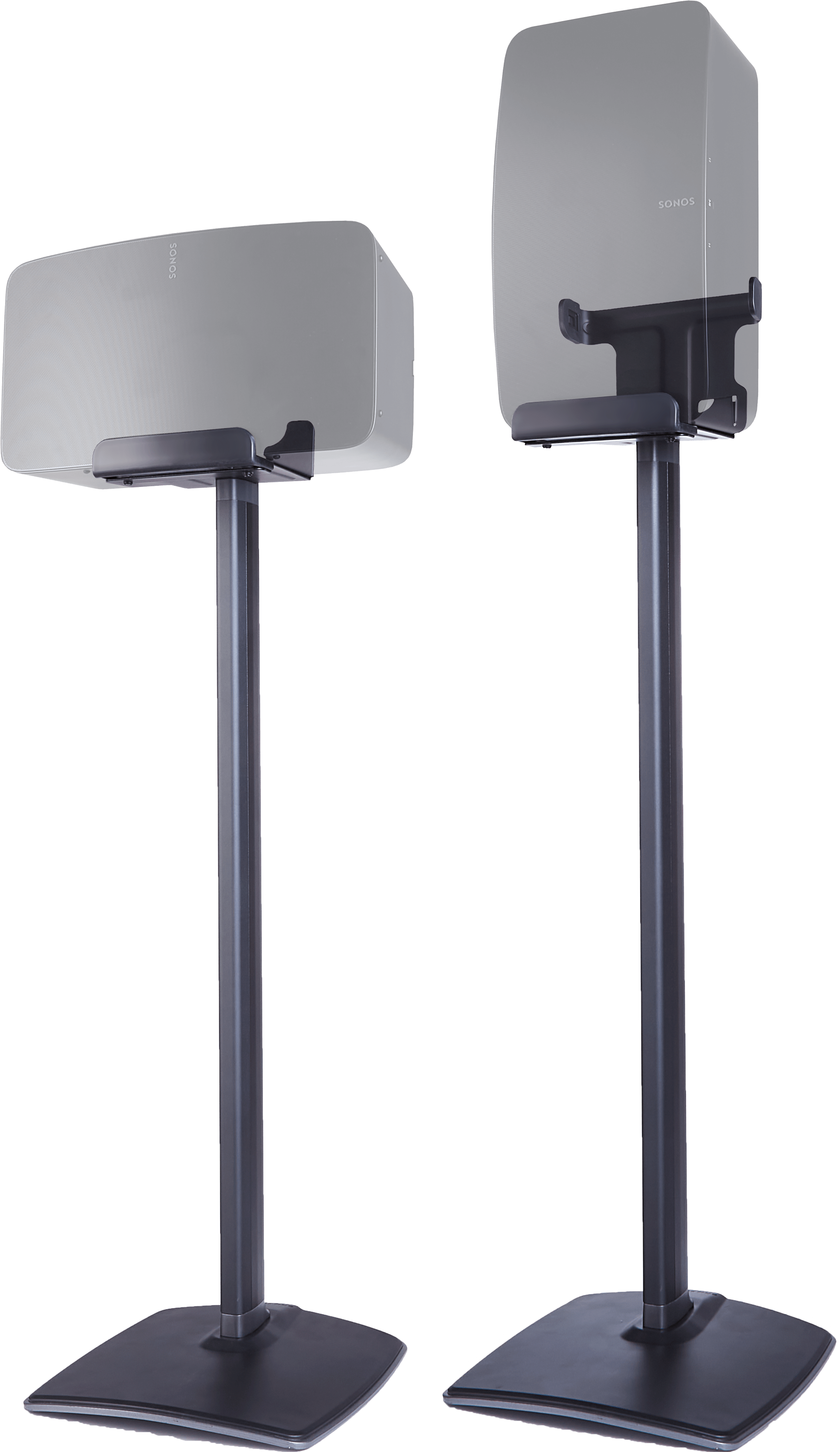 Sanus stands for Five black shown with black ghosted Fives mounted horizontally and vertically