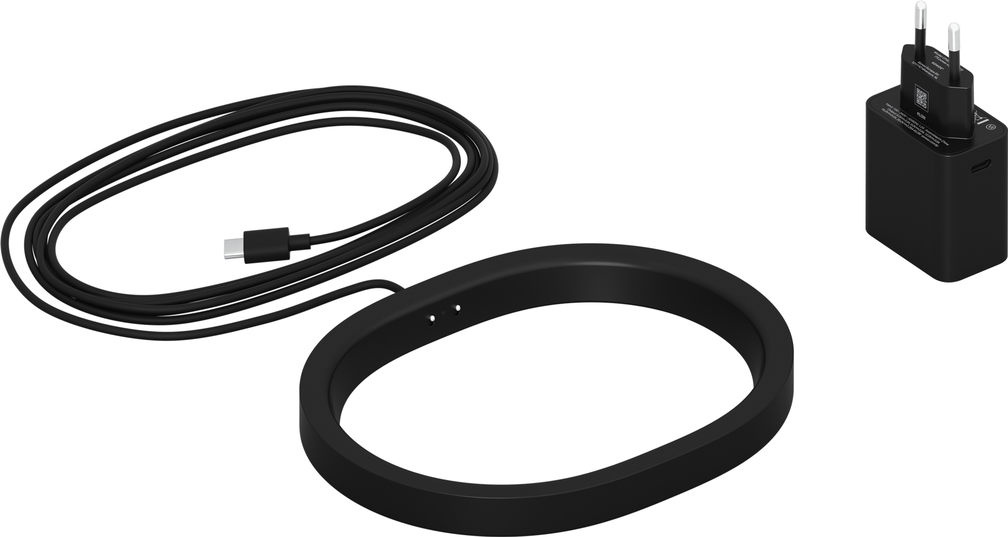 Image of a black Sonos Move 2 Wireless Charging Base with its corresponding regional power socket