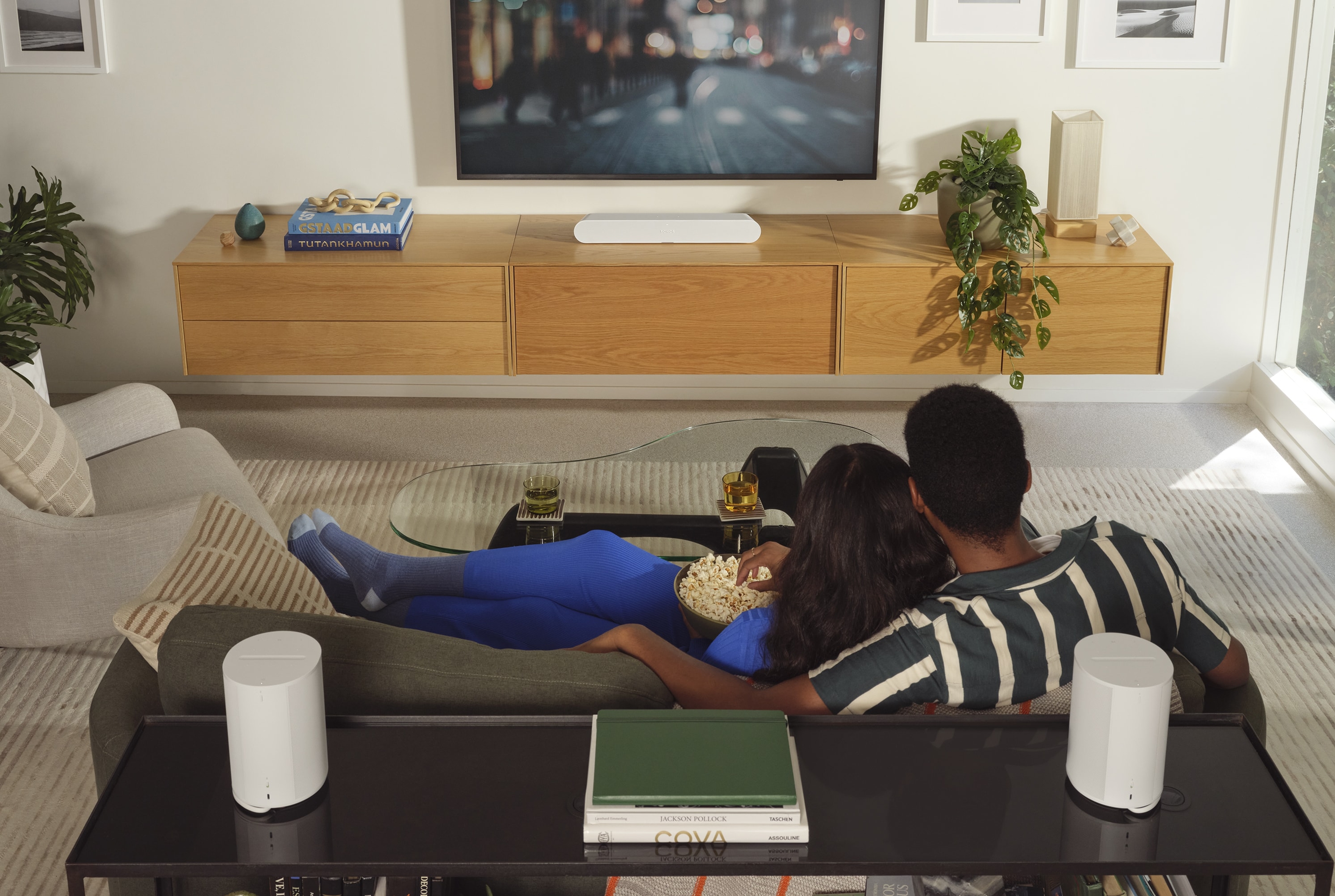 Surround Set with Ray in bright living room