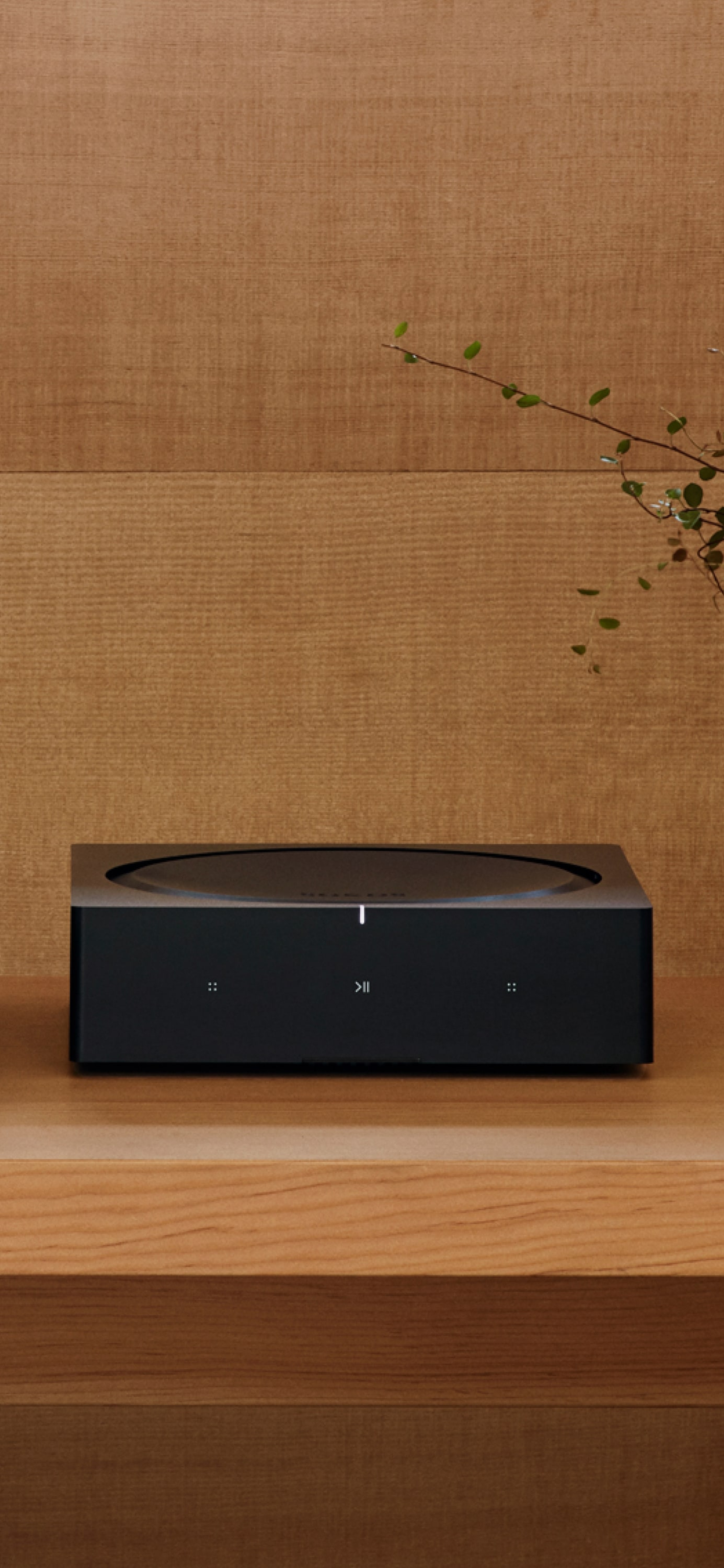 Sonos Amp with turntable on shelf below window