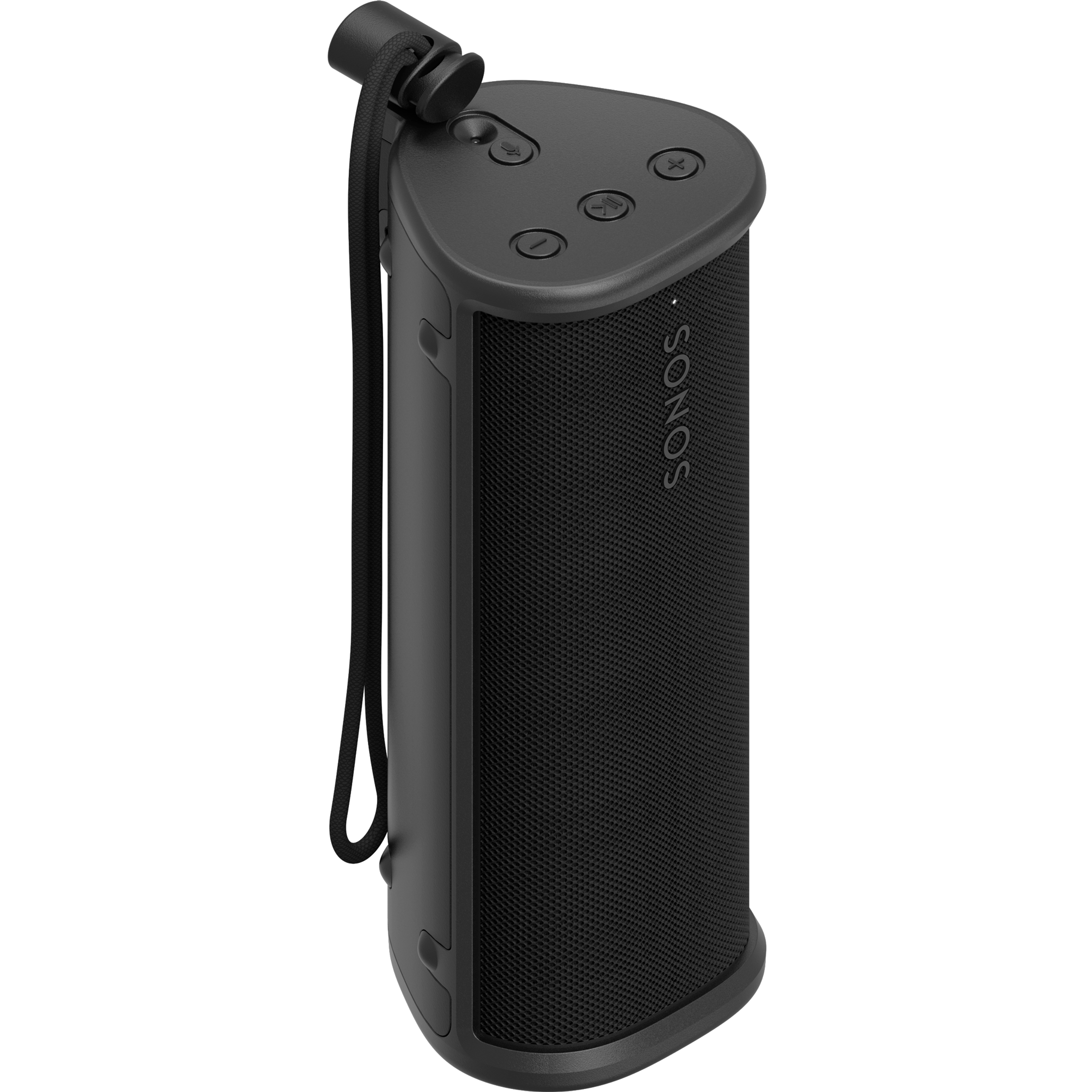 A black Roam 2 portable speaker encased in a black OtterBox Roam 2 case