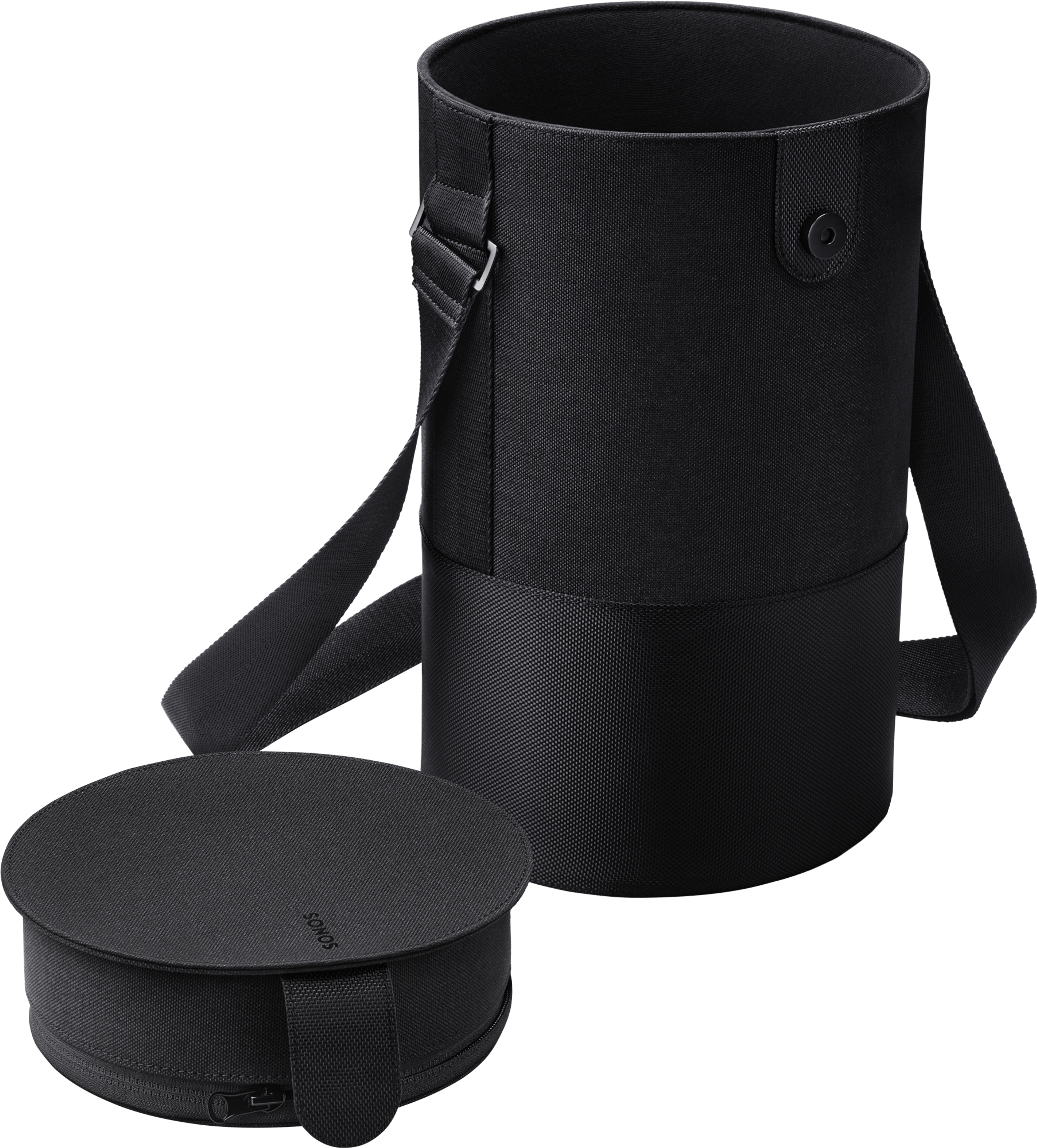 Image of the top and front of an open Sonos Move Travel Bag turned at an angle