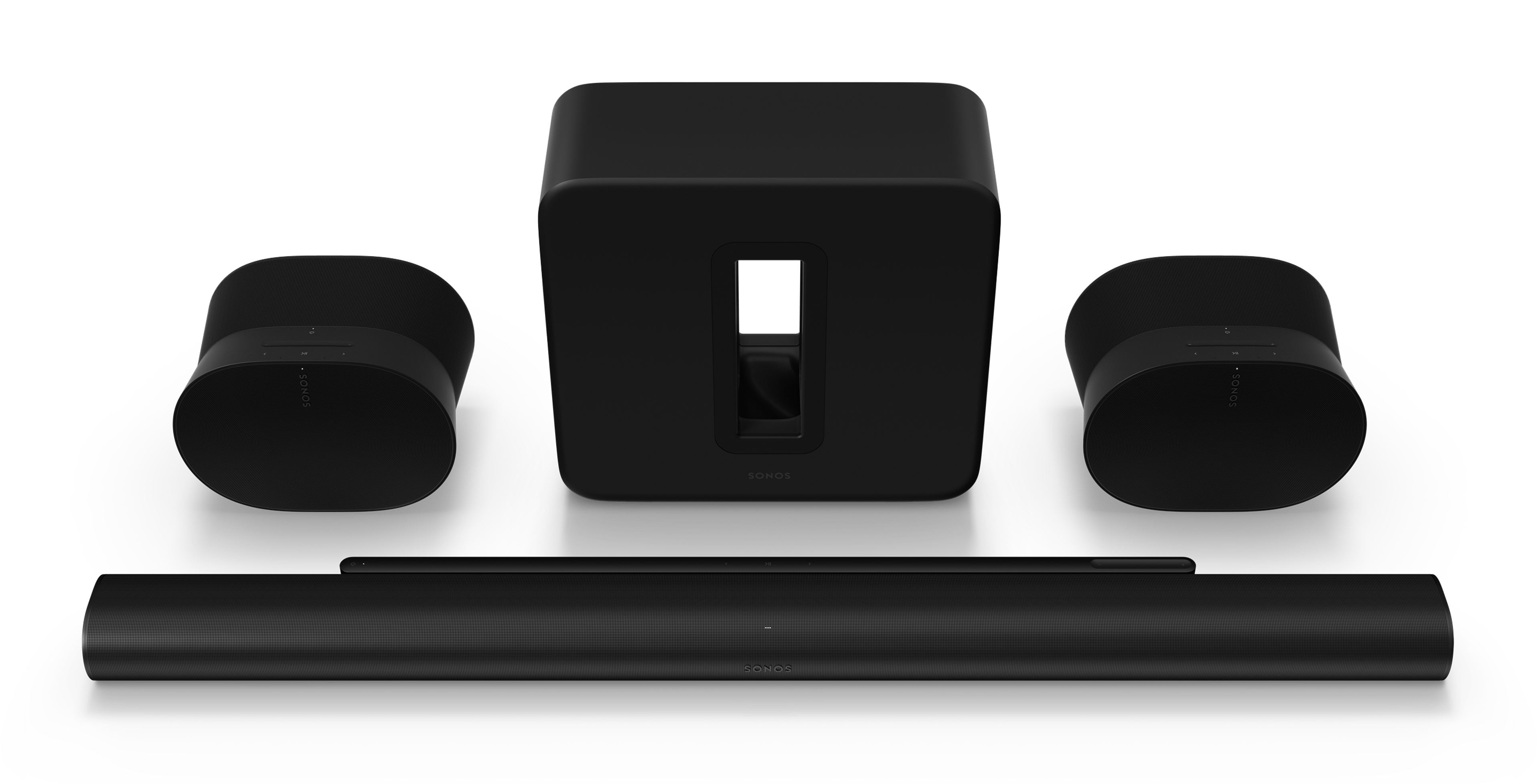 Home Theatre set with Arc Ultra, Sub 4, and two Era 300s in black