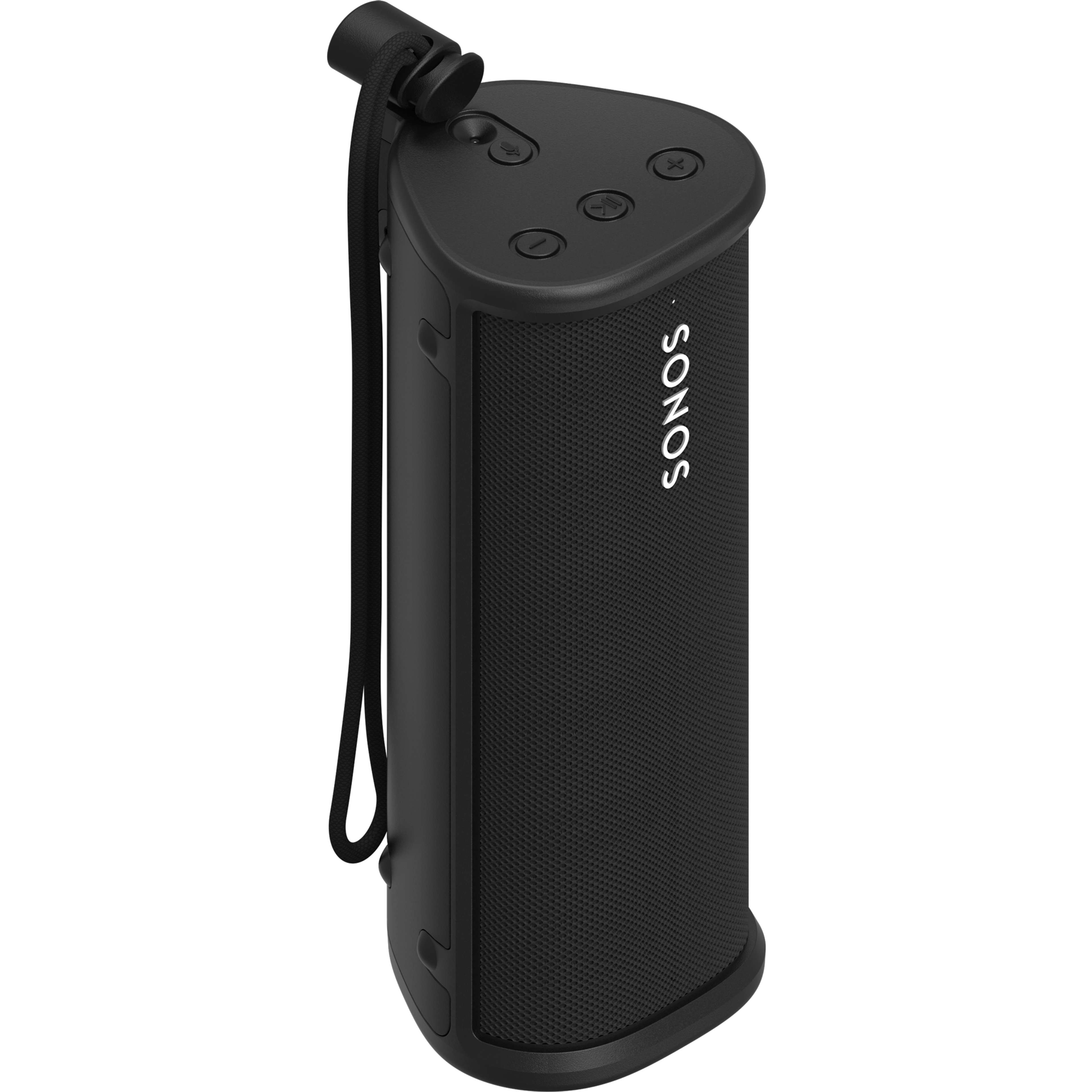 Image of a black Otterbox Sonos Roam case holding a black Sonos Roam