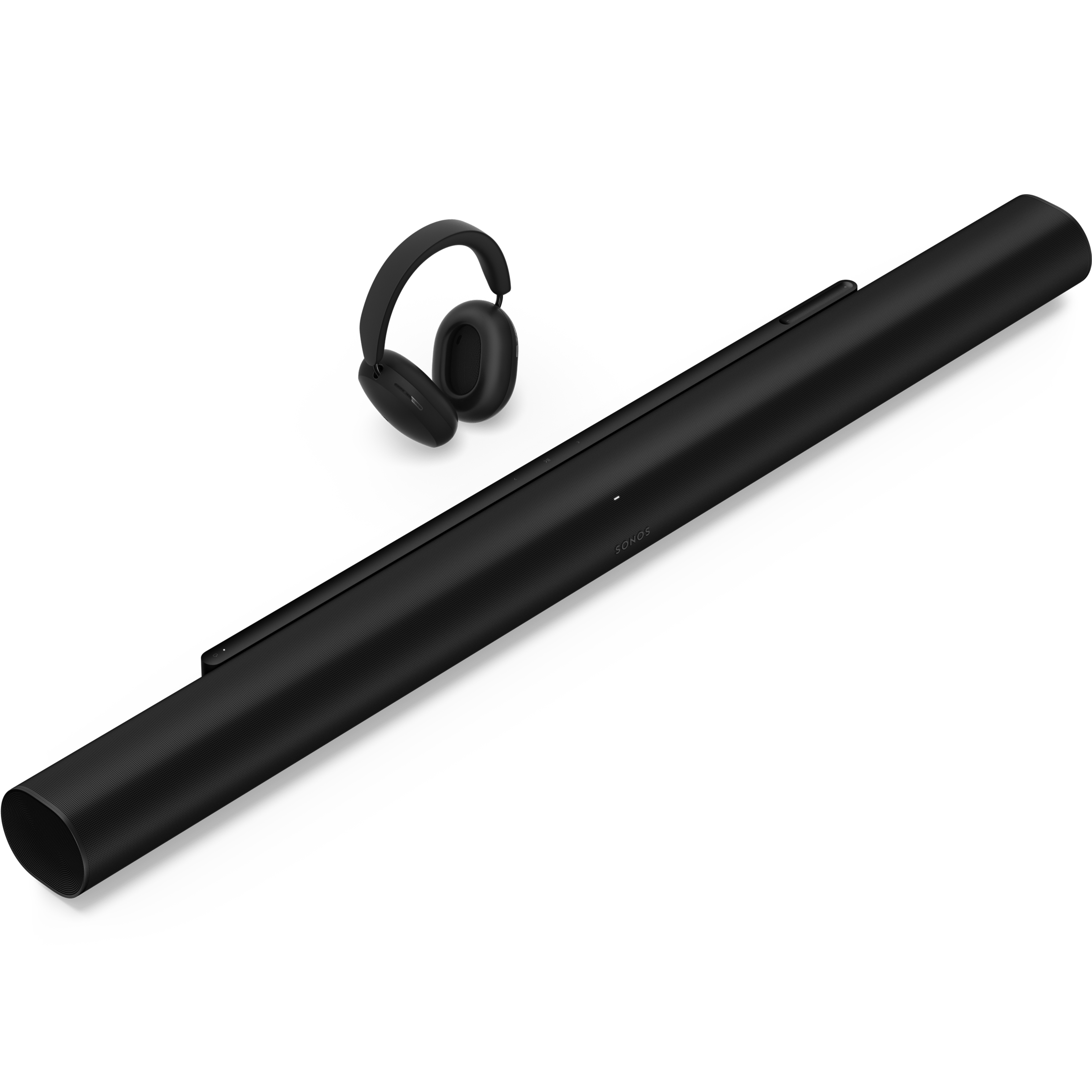 A black Arc Ultra with black Sonos Ace headphones