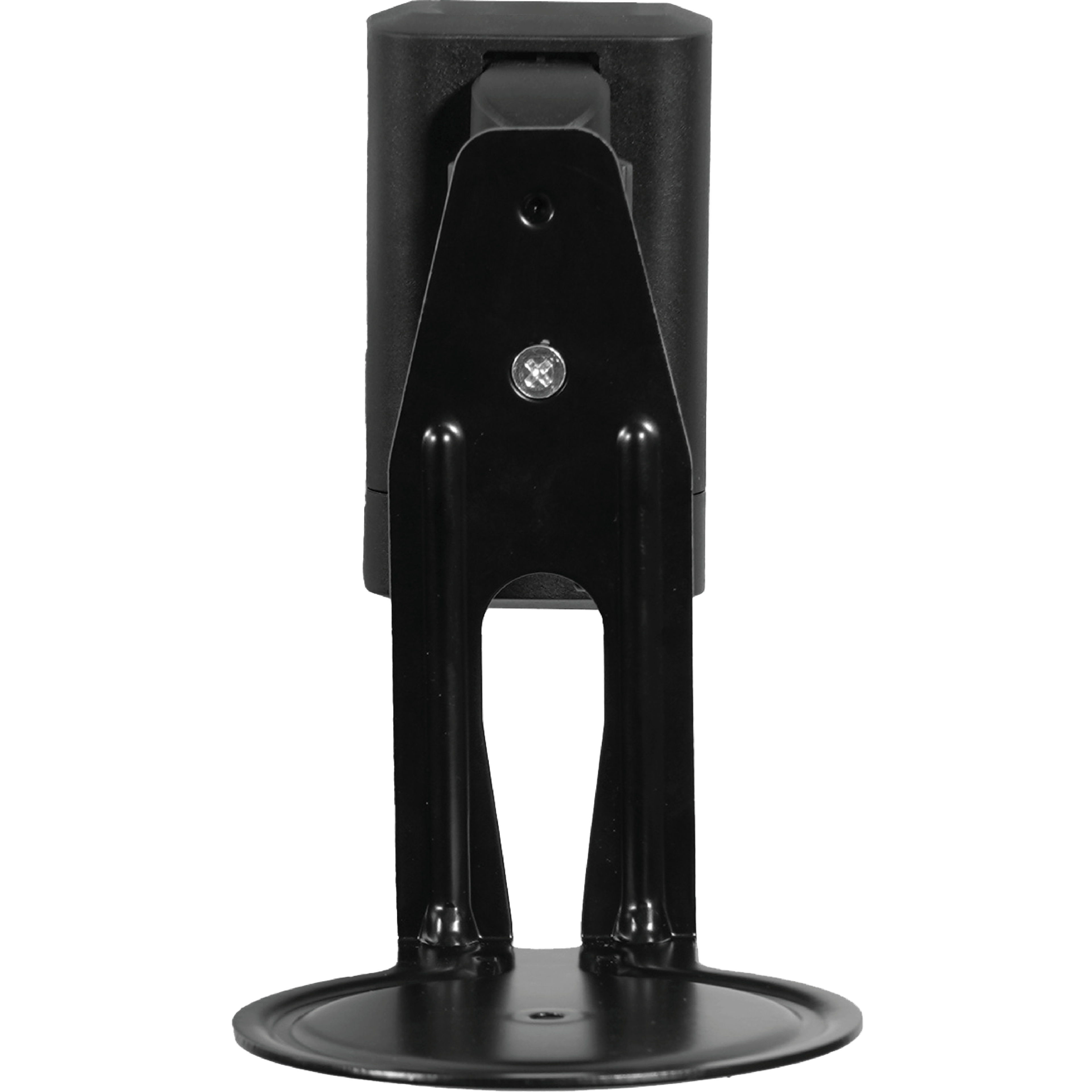 Image of the front of a black Sanus wall mount for a Sonos Era 100 speaker