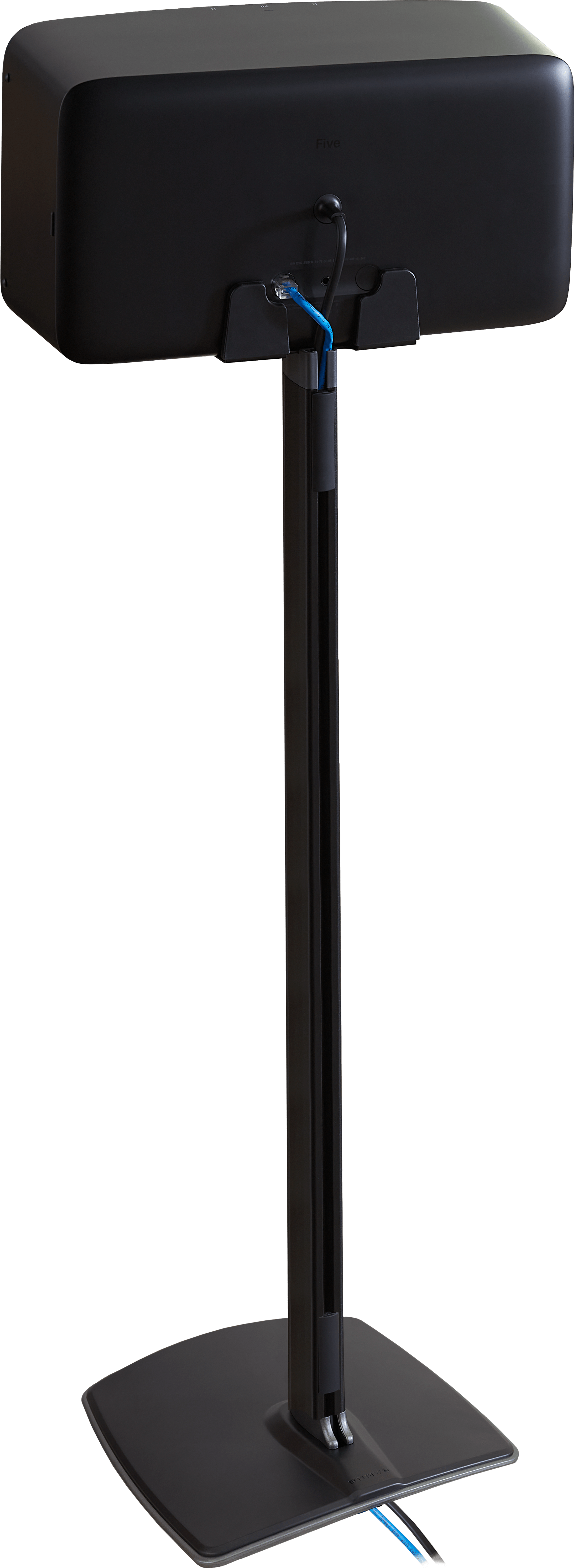 Back view of Sanus stand for Five black shown with a black Five mounted horizontally