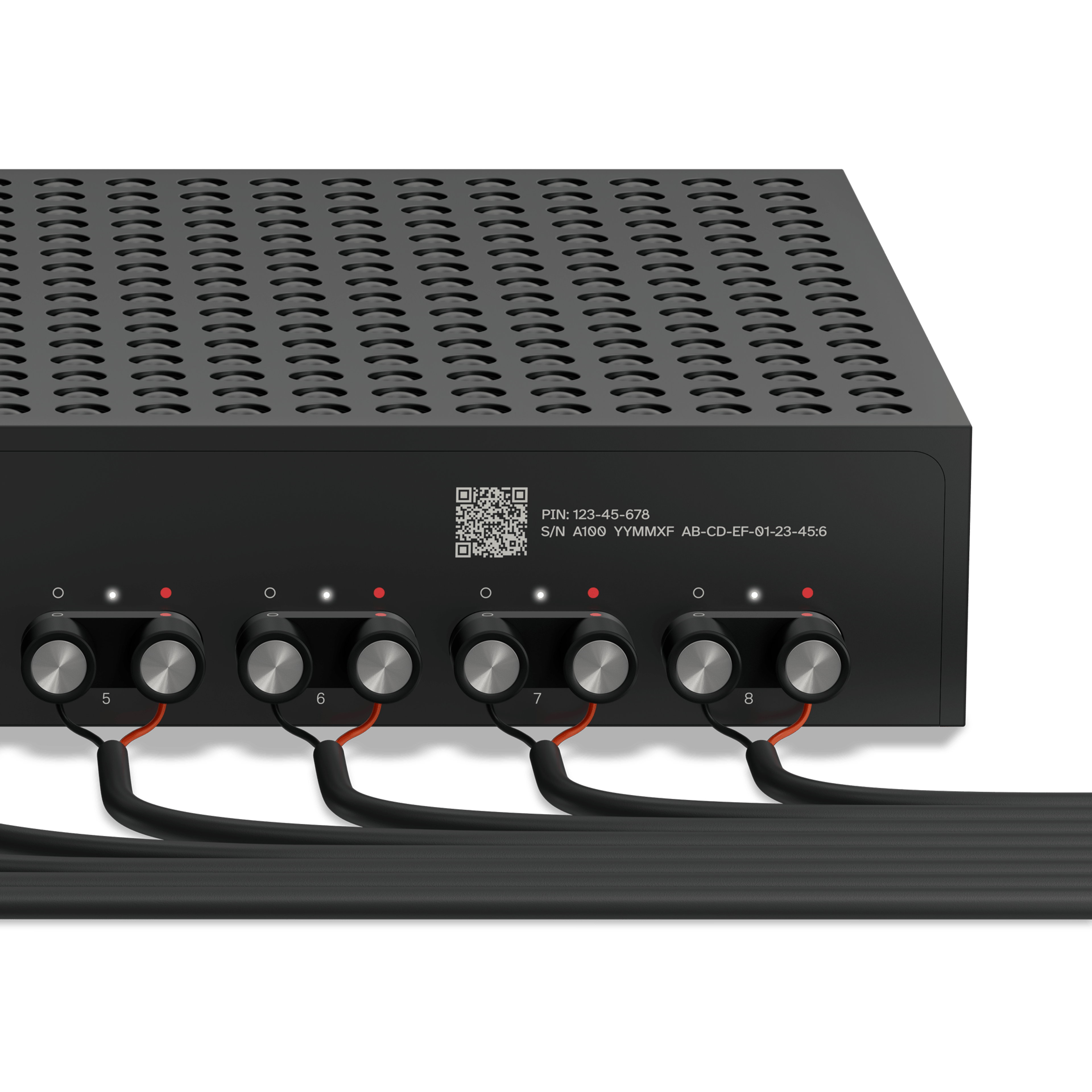 Closeup of four of the eight speaker outputs on the back panel of a Sonos Amp Multi