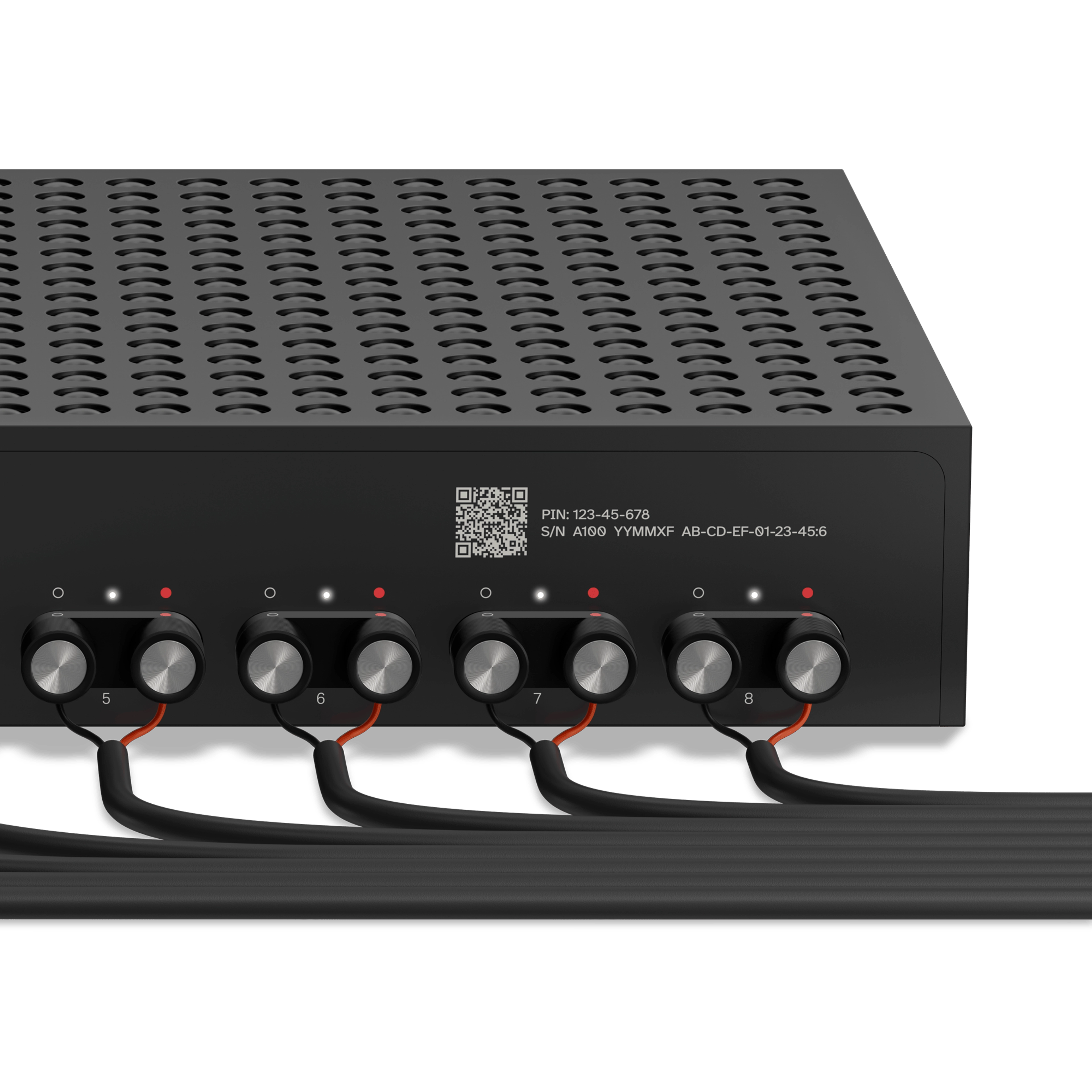 Closeup of four of the eight speaker outputs on the back panel of a Sonos Amp Multi