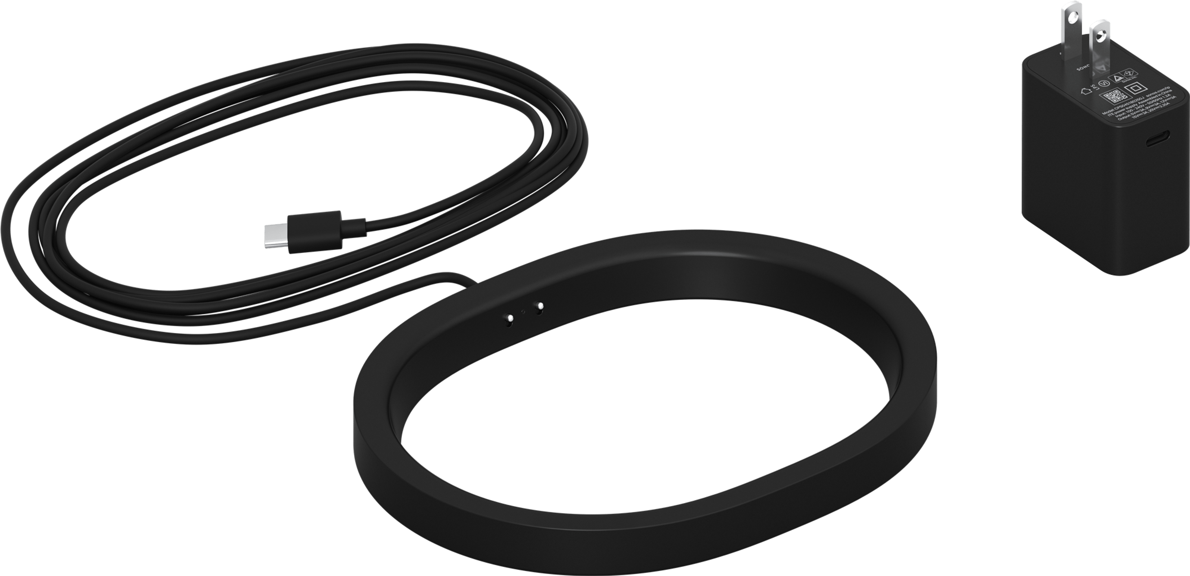 Sonos Move 2ワイヤレス充電ベース（ブラック）と対応する電源コンセントの画像