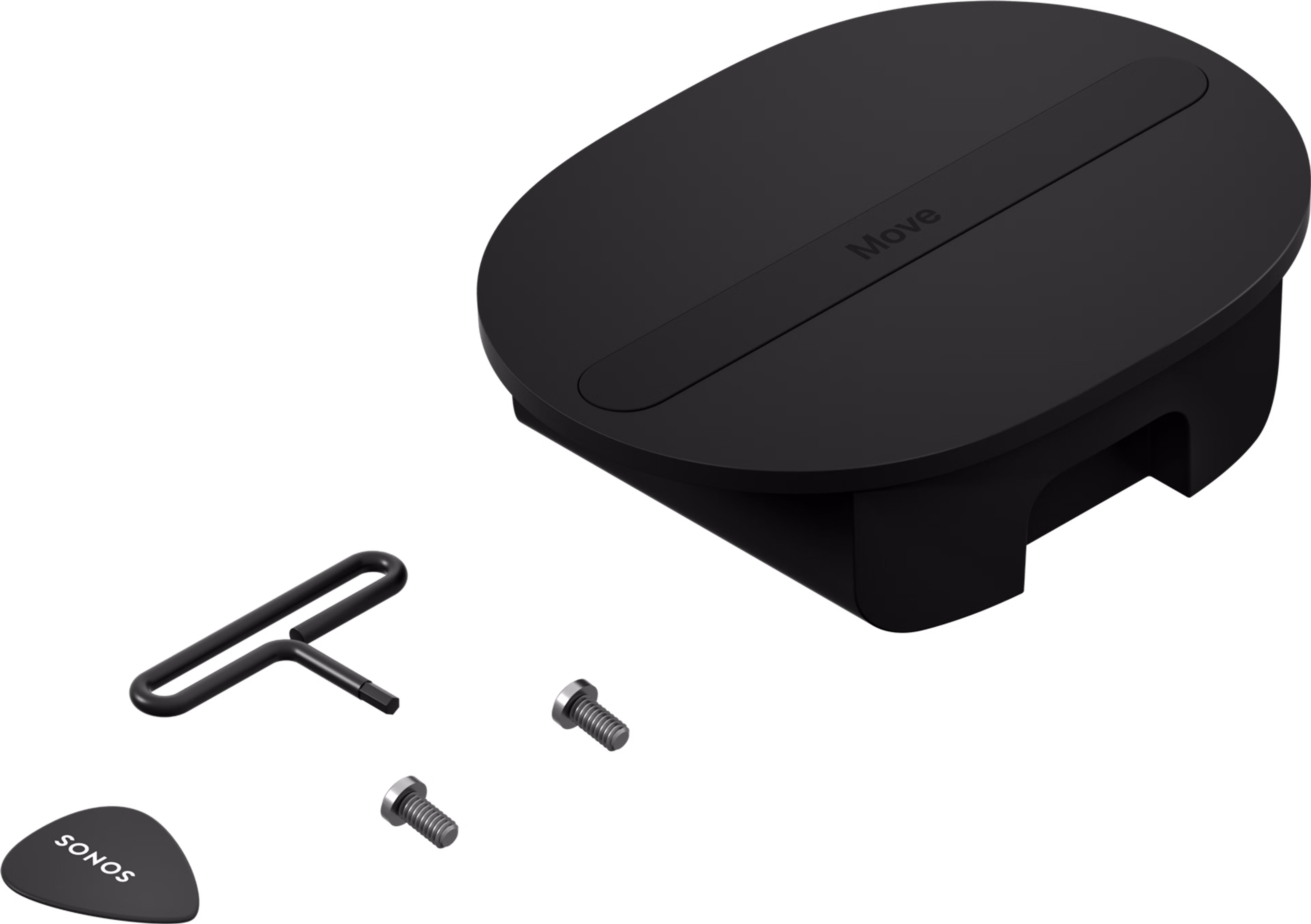 Image of the Sonos Move 2 Replacement Battery Kit in black with the included hex key and mounting screws