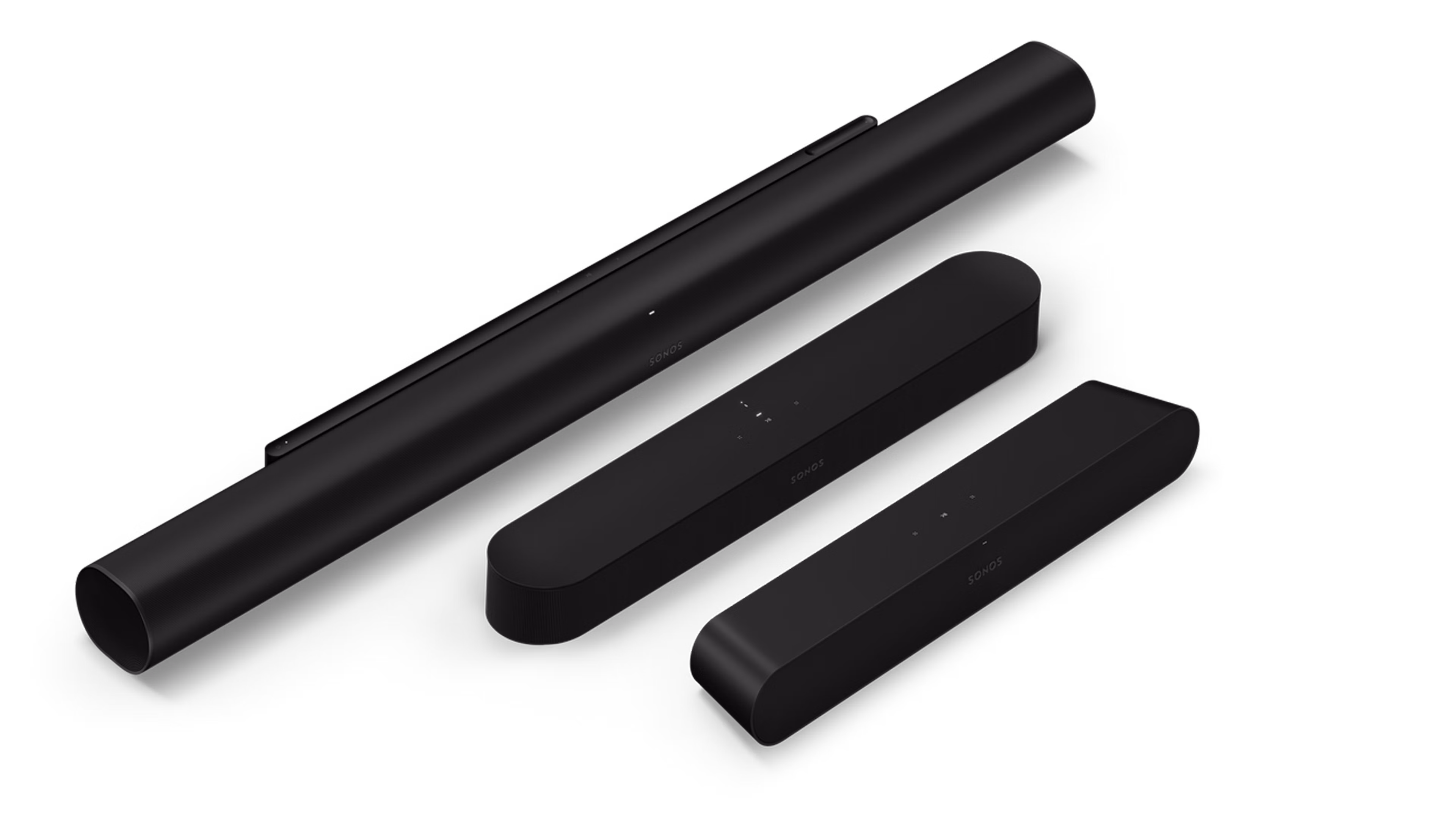 Sonos Arc Ultra, Sonos Beam and Sonos Ray in black