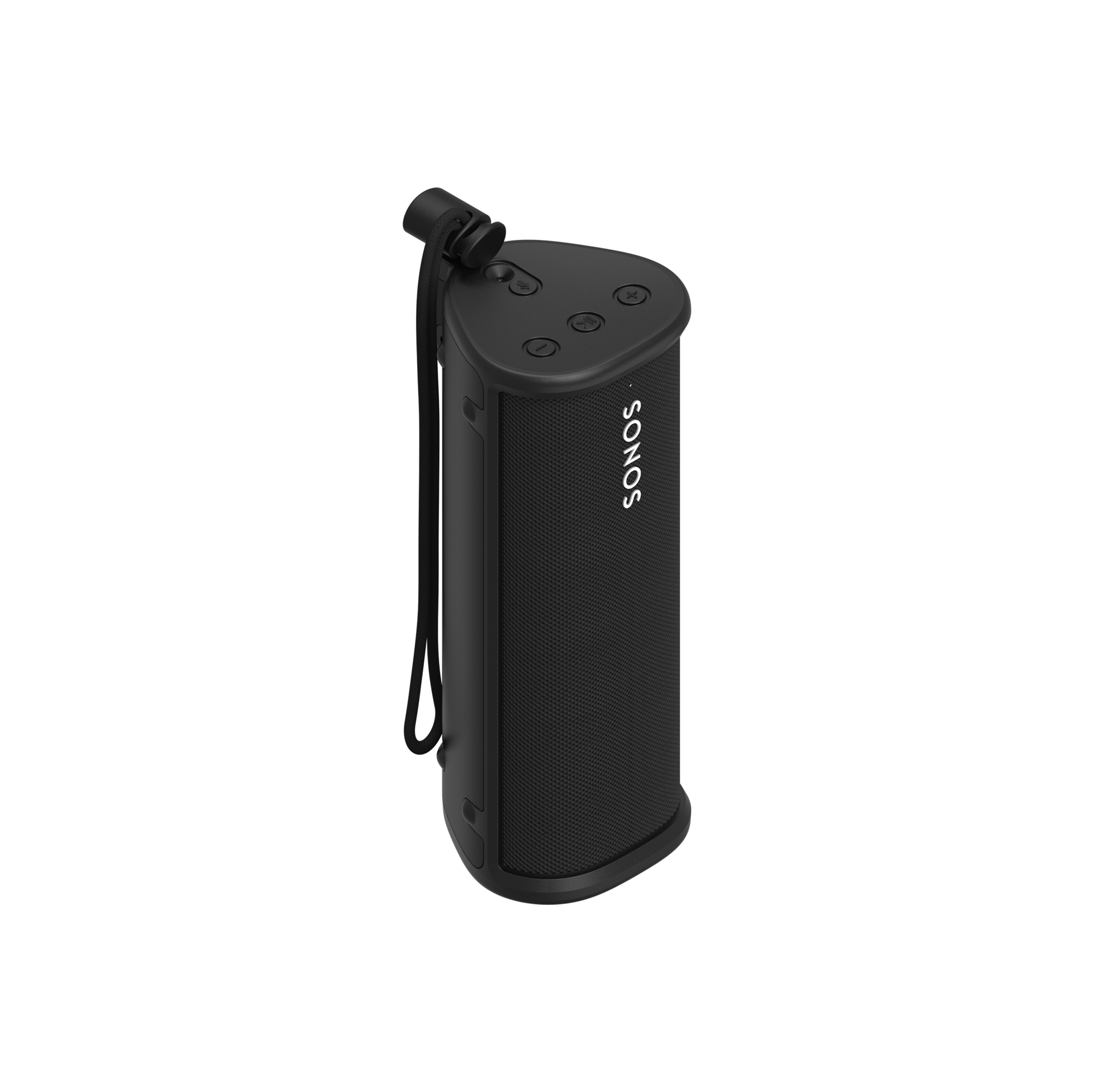 Image of a black OtterBox Sonos Roam case holding a black Sonos Roam