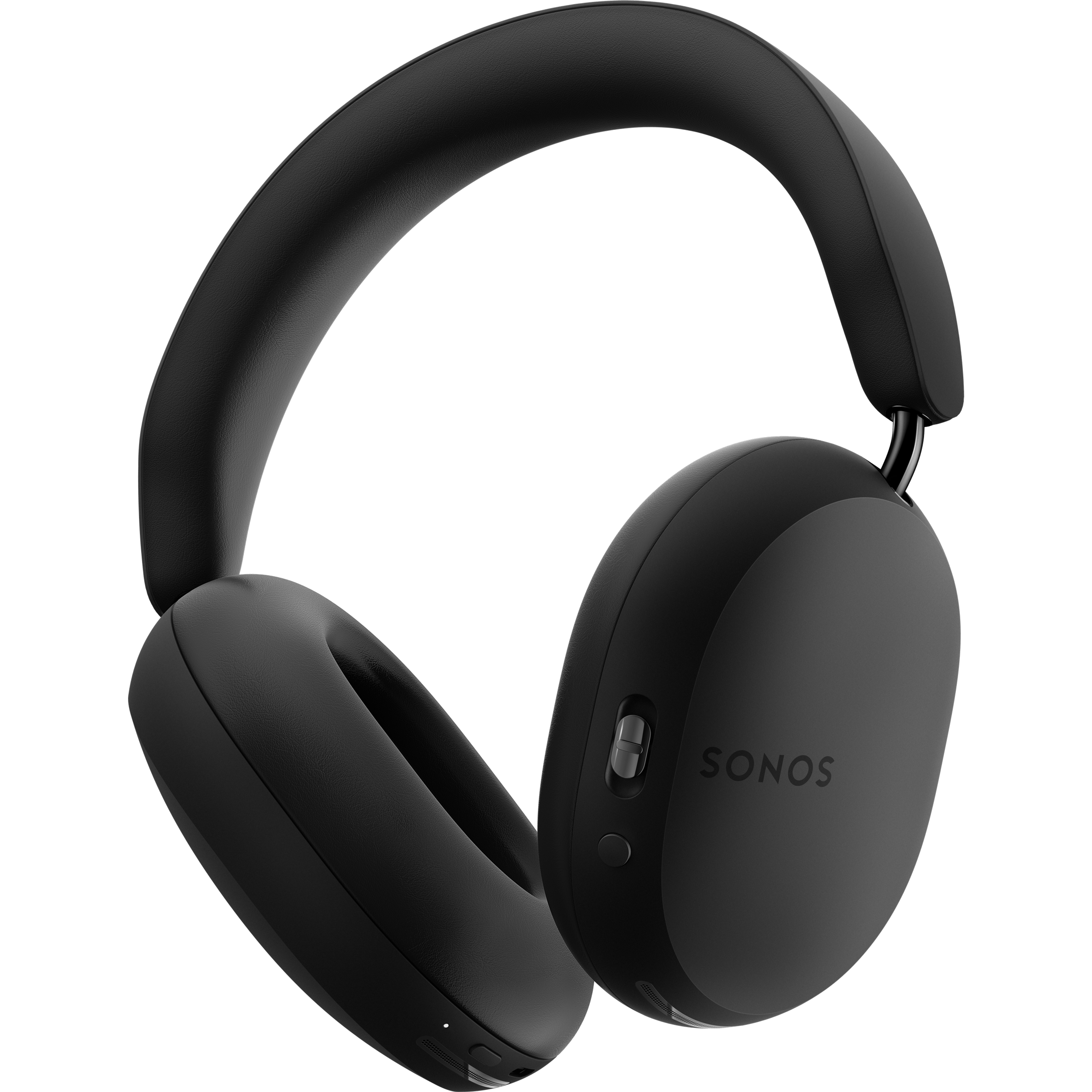 Achterkant van Sonos Ace koptelefoon in zwart, van onderen gezien