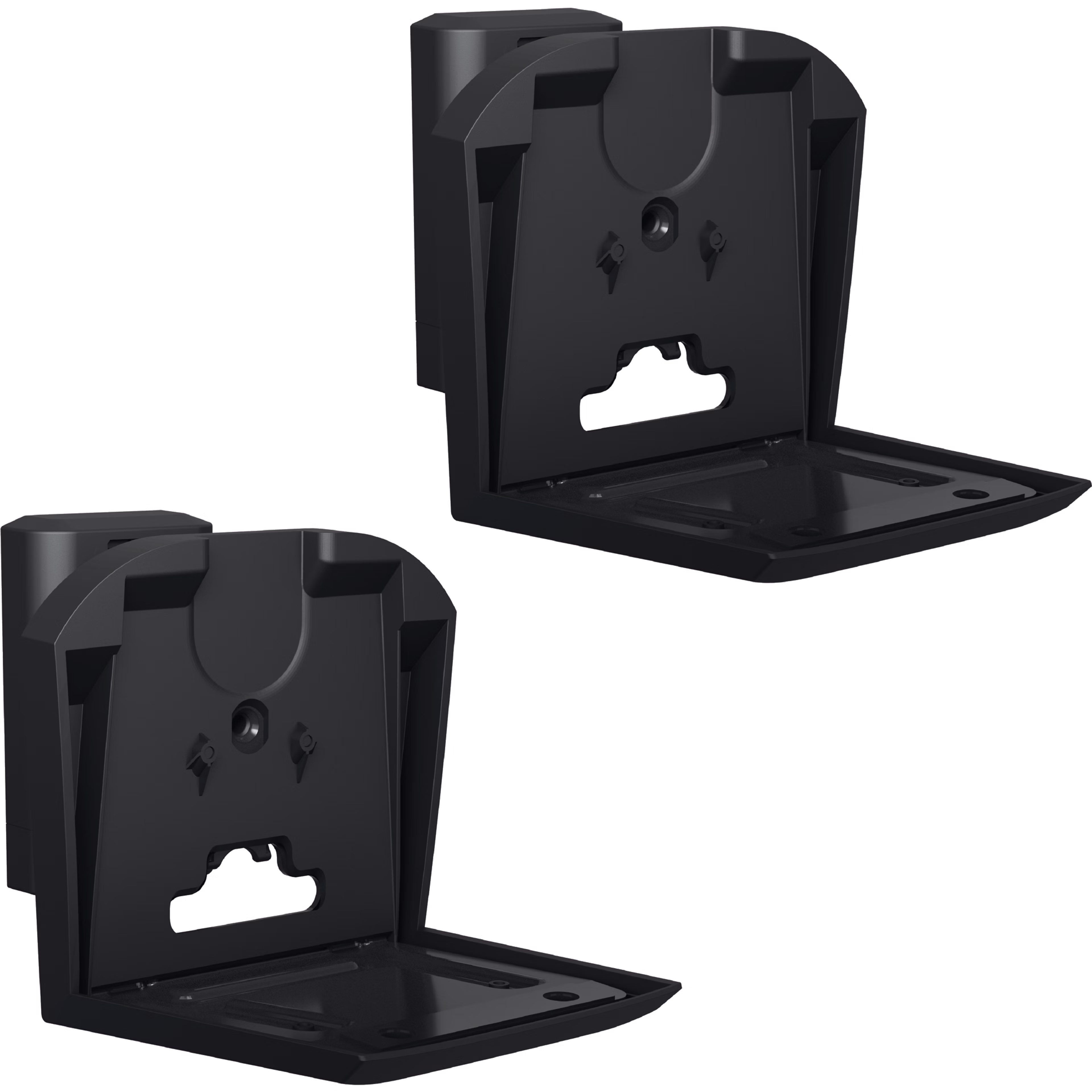 Image of a pair of black Sanus wall mounts for Sonos Era 300 speakers