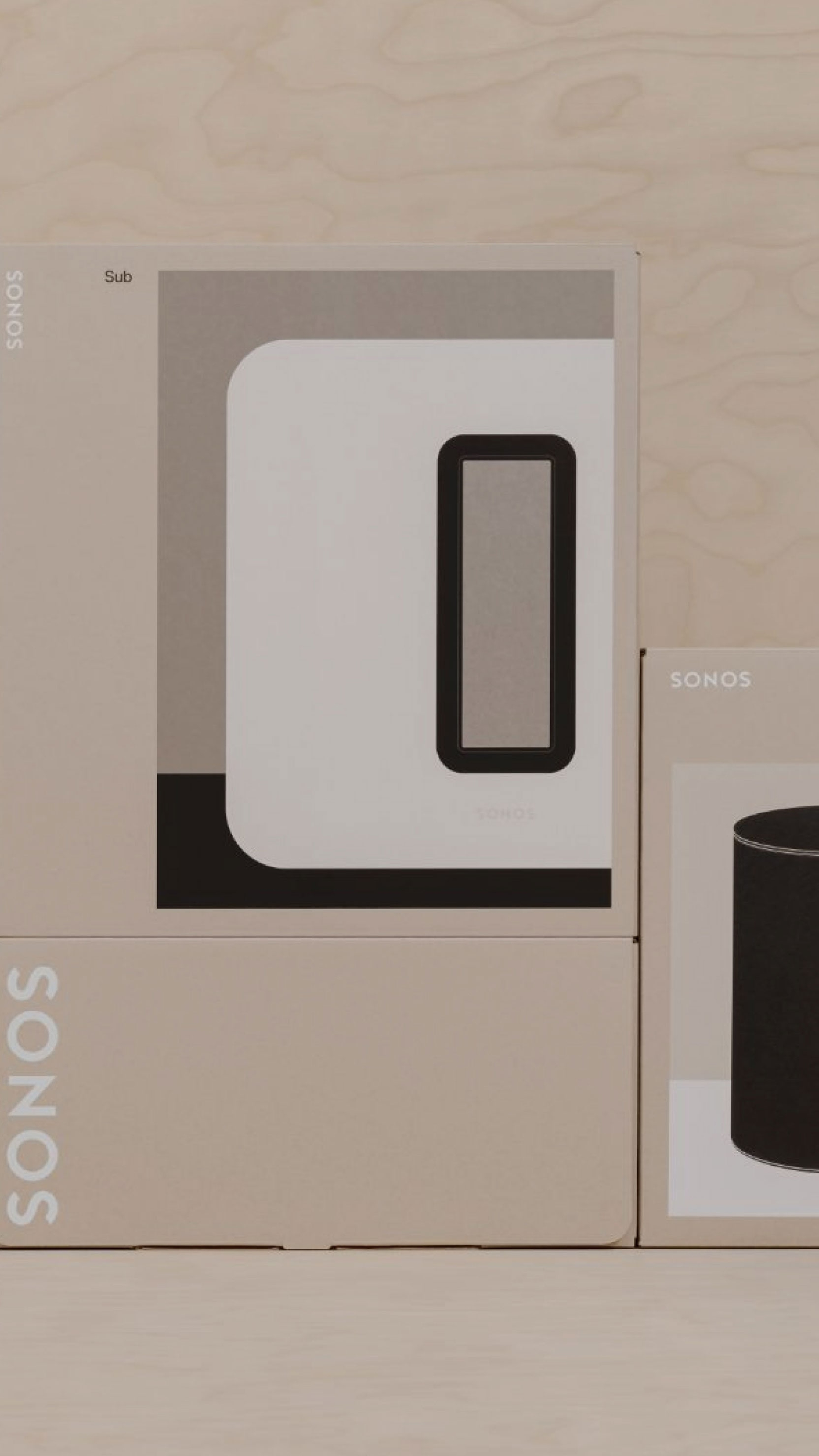 Display of Sonos products in their packaging