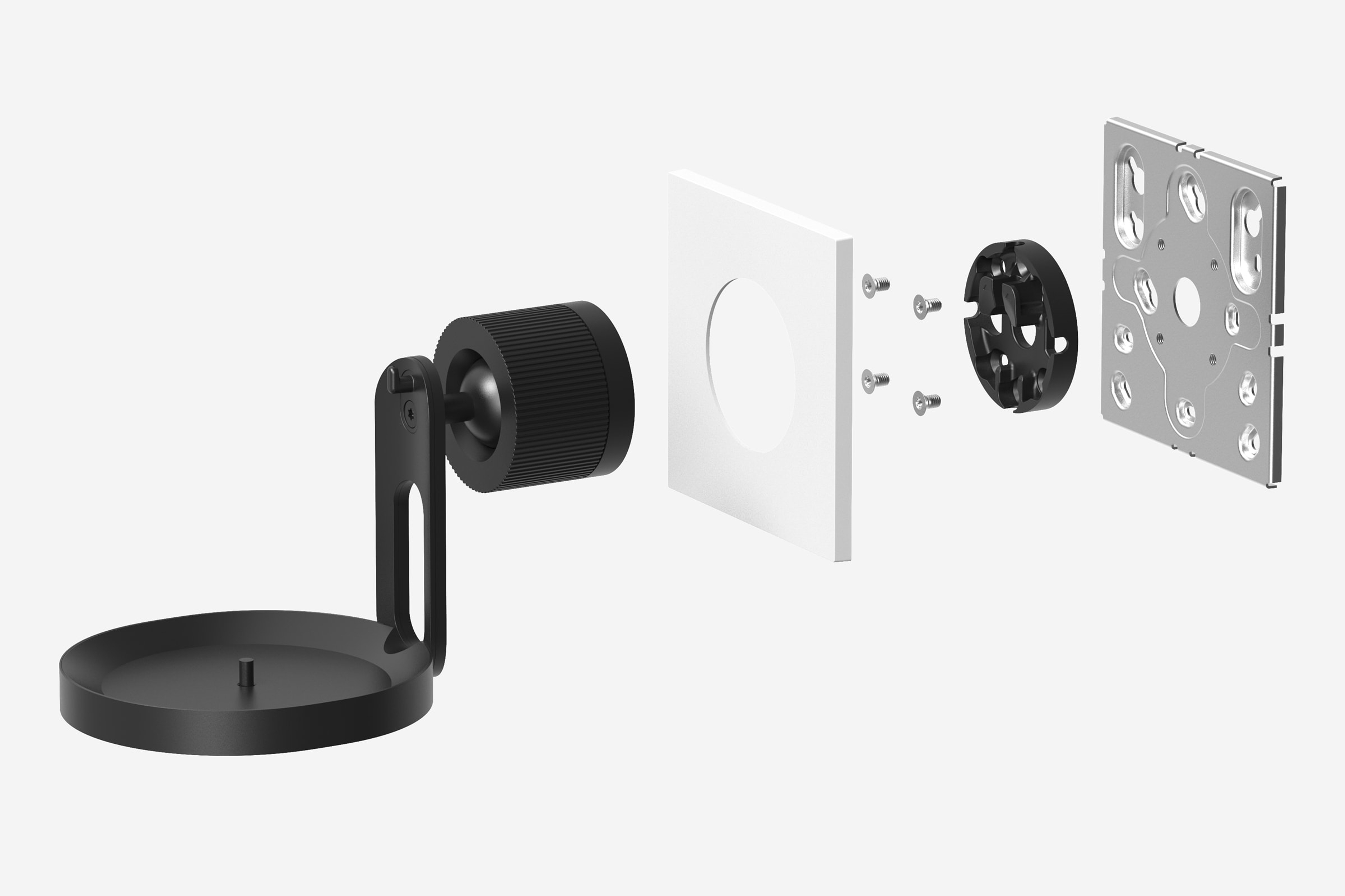 A black Era 100 Pro Surface Mount being attached to a Era 100 Pro Junction Box Adapter