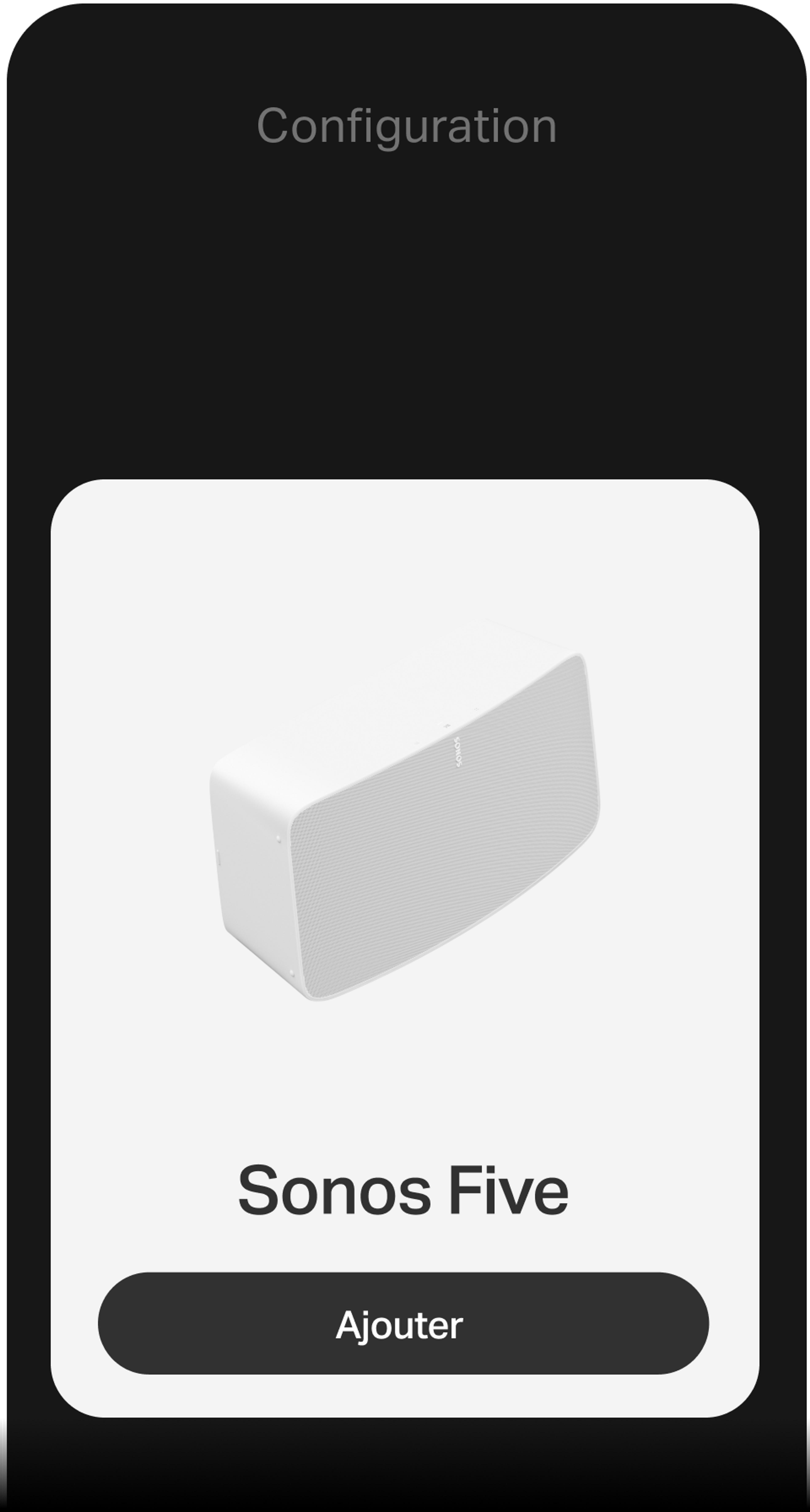 Un téléphone intelligent montrant la configuration au moyen de l’application Sonos