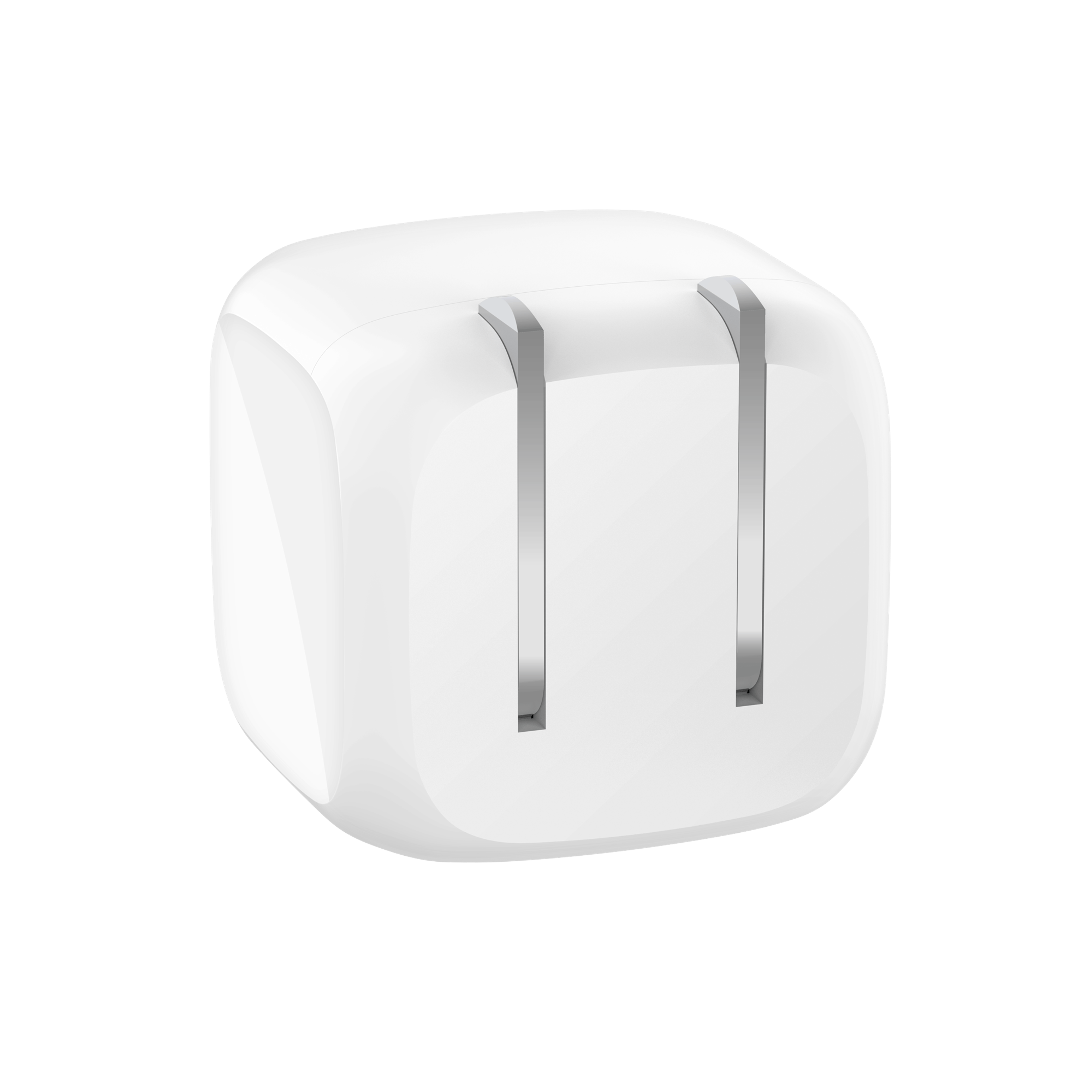 Front angle of the white Belkin 20w USB-C power adapter