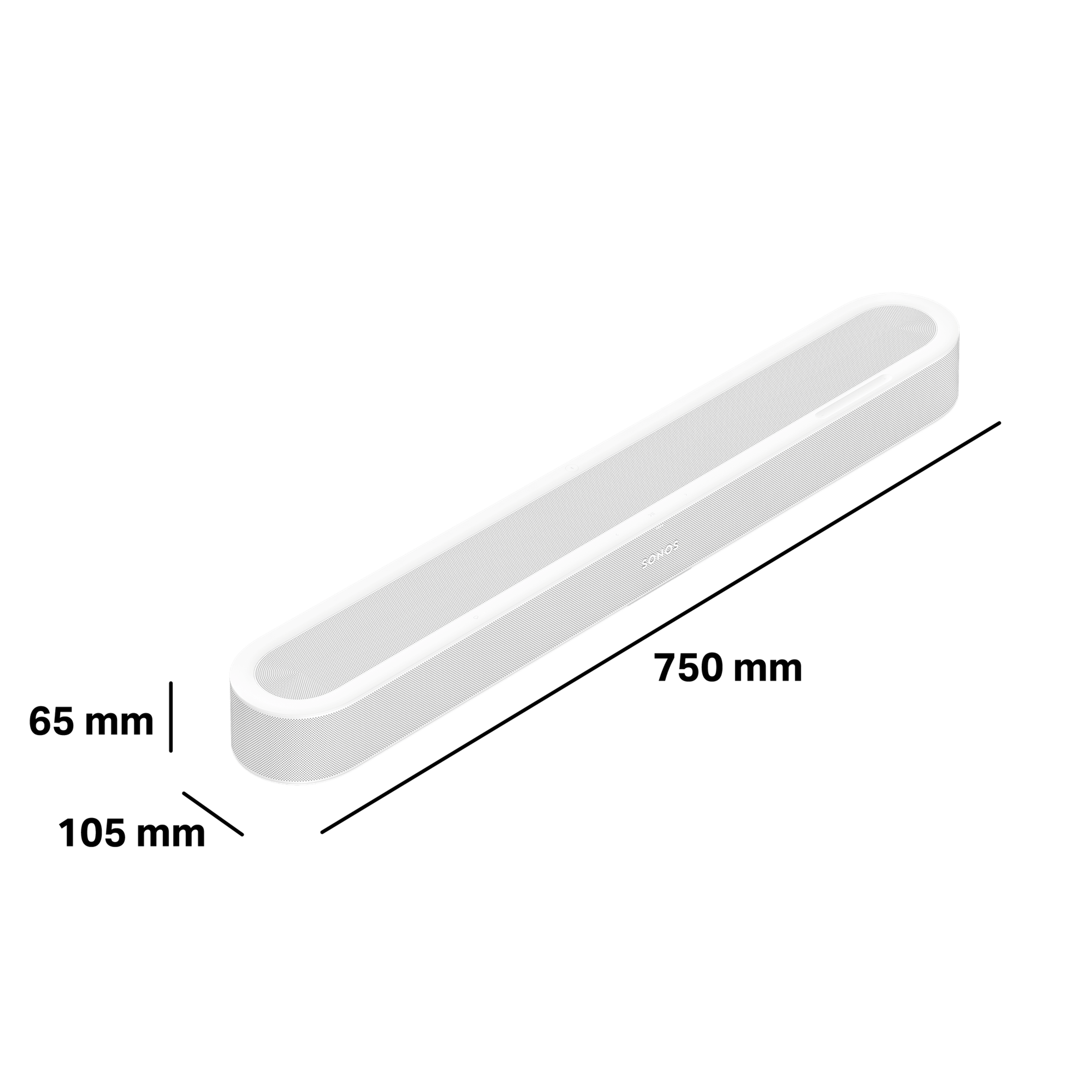 Beam Ultra is 65 mm hoog, 105 mm diep en 750 mm breed