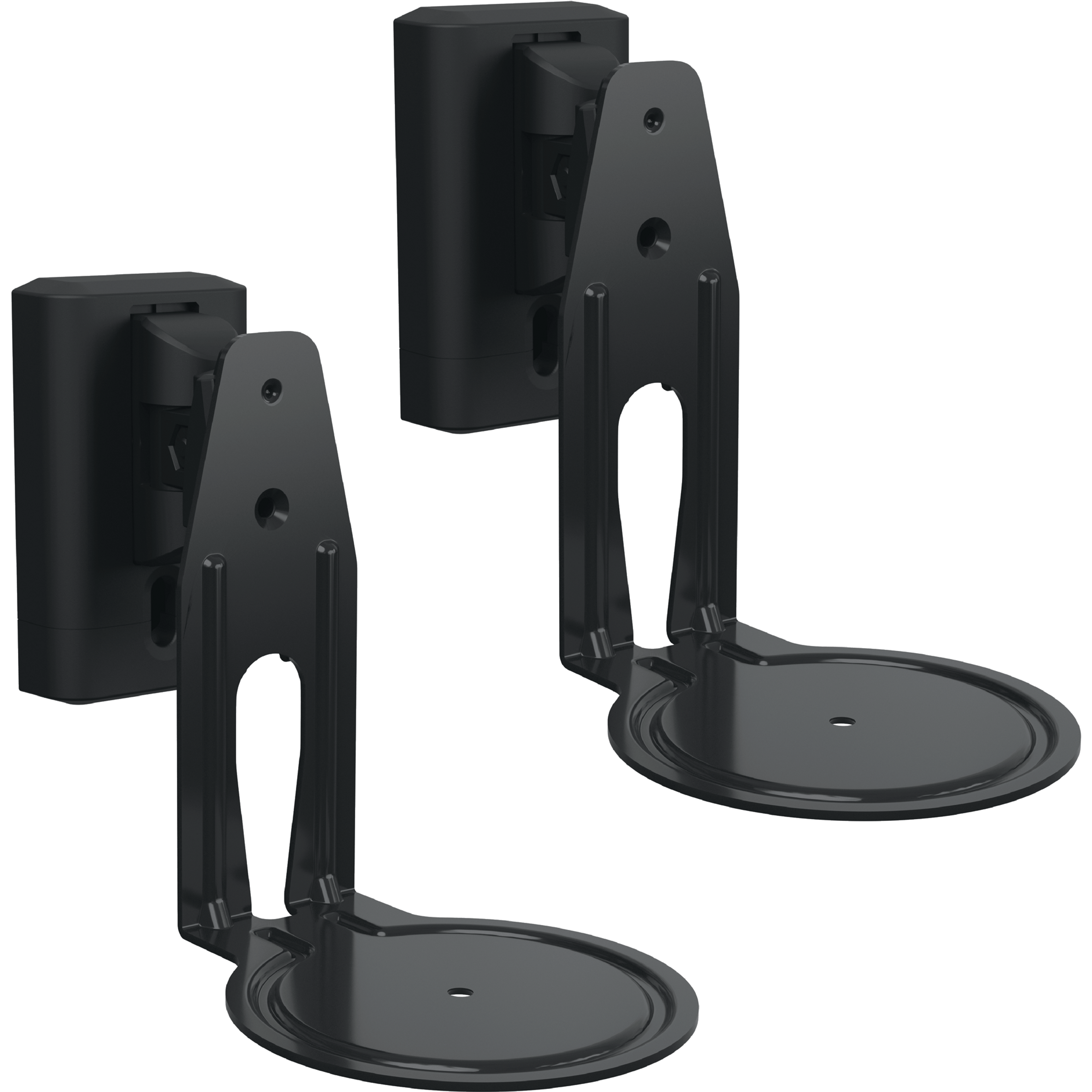 Image of a pair of black Sanus wall mounts for Sonos Era 100 speakers
