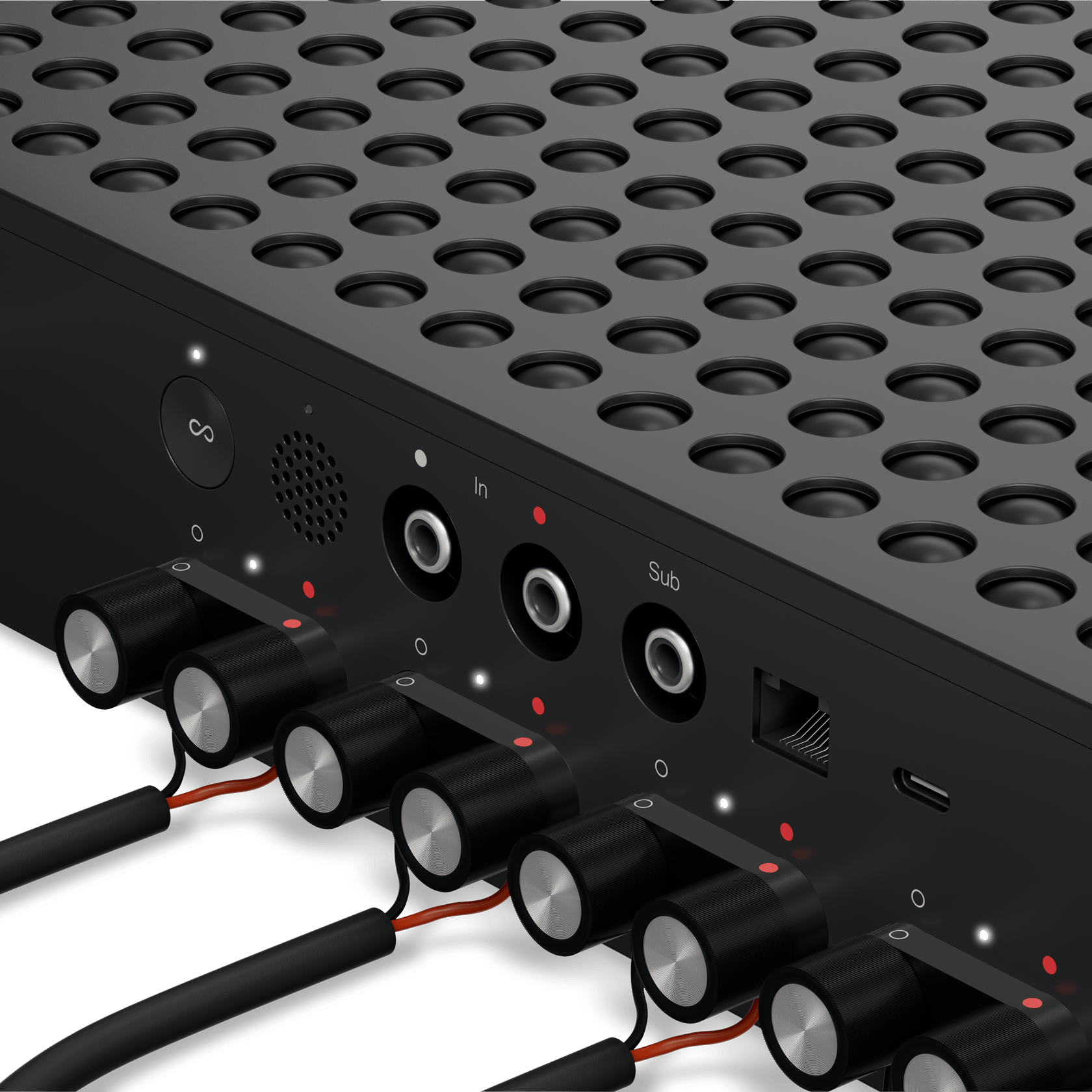 Sonos Amp Multi connection closeup showing banana plug speaker terminals