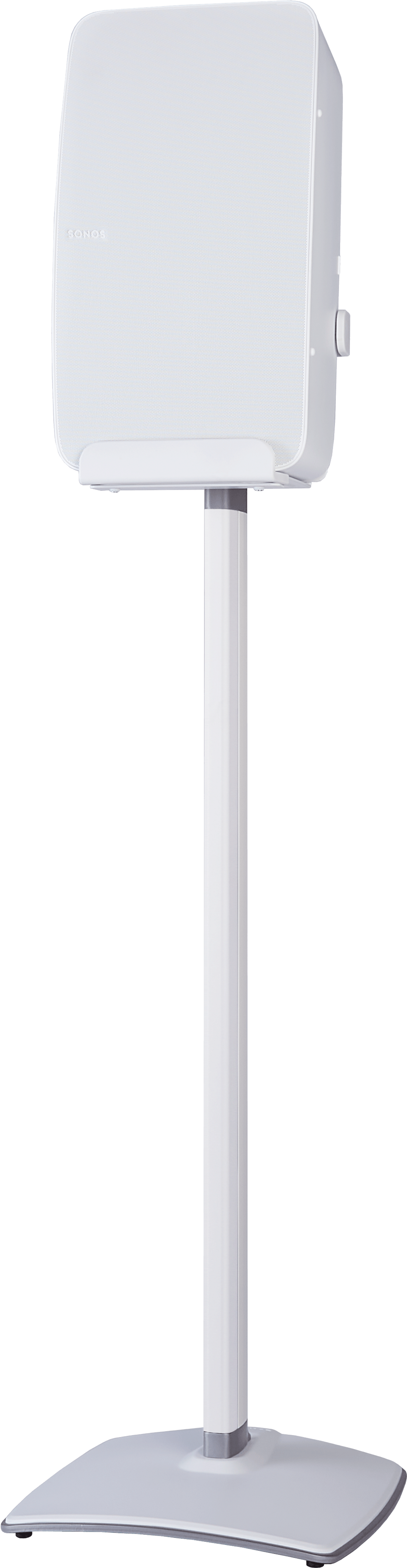 Sanus stand for Five white shown with a white Five mounted vertically