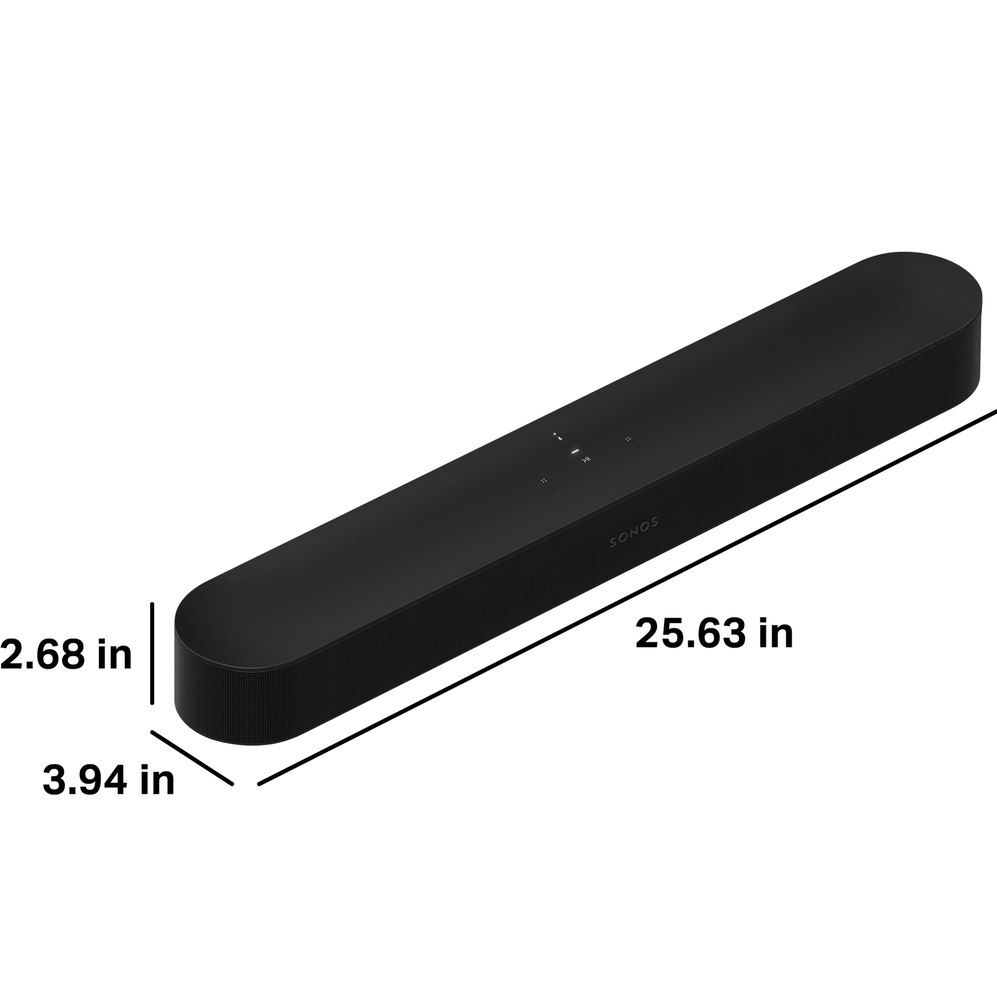 Sonos Beam is 2.68 inches tall, 3.94 inches deep, and 25.63 inches wide