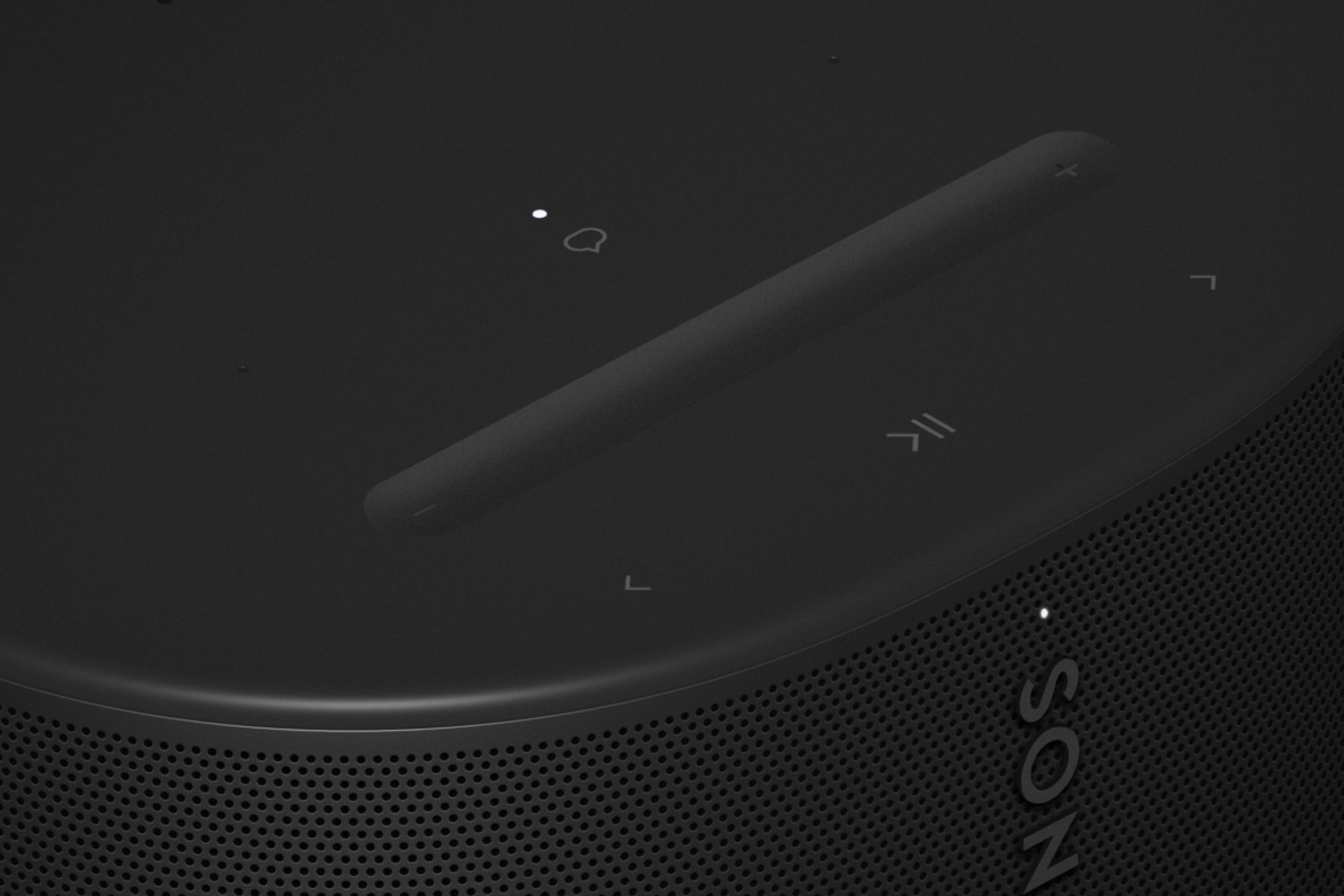 A closeup image of the top controls on a black Sonos Move 2