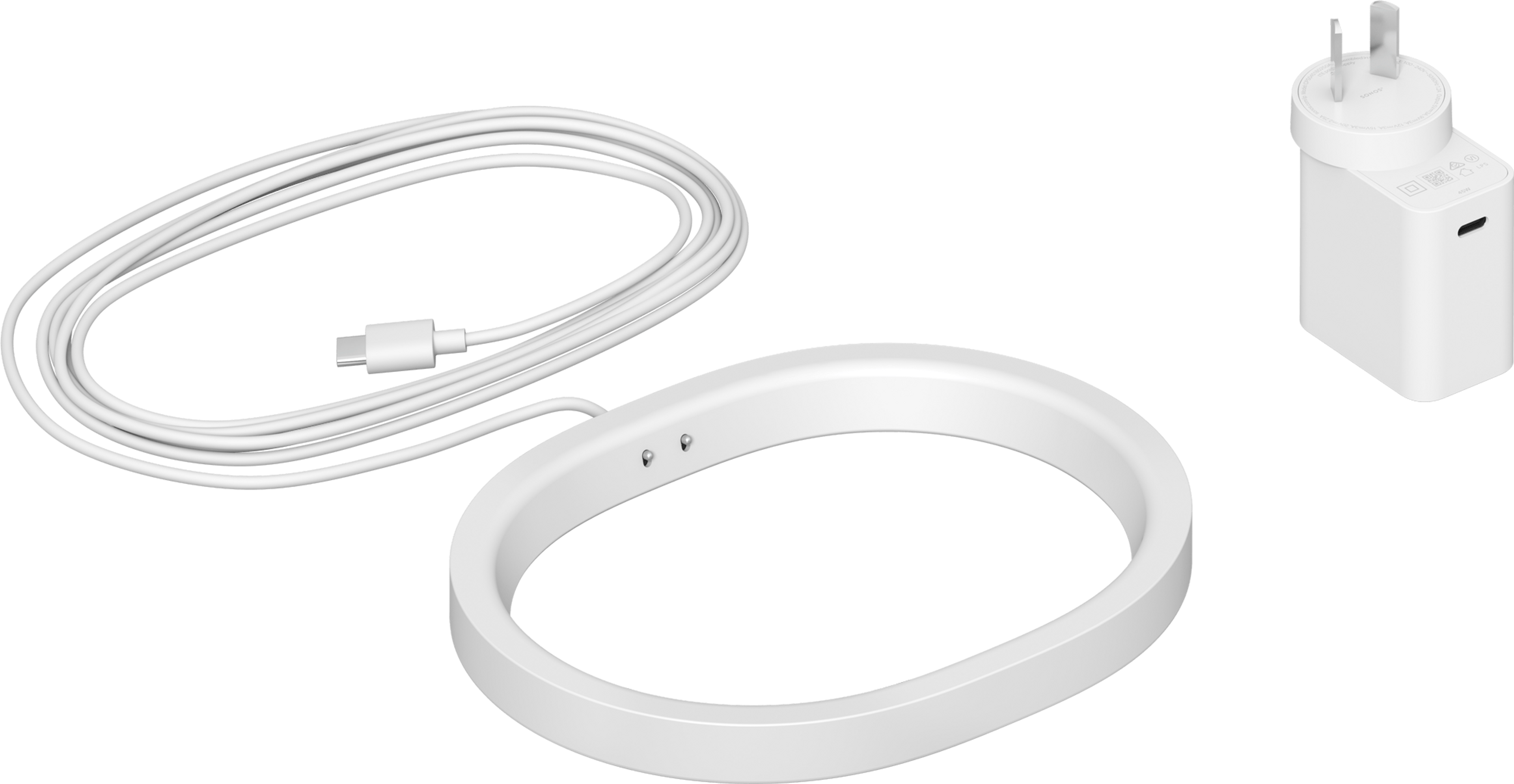 Image of a white Sonos Move 2 Wireless Charging Base with its corresponding regional power socket