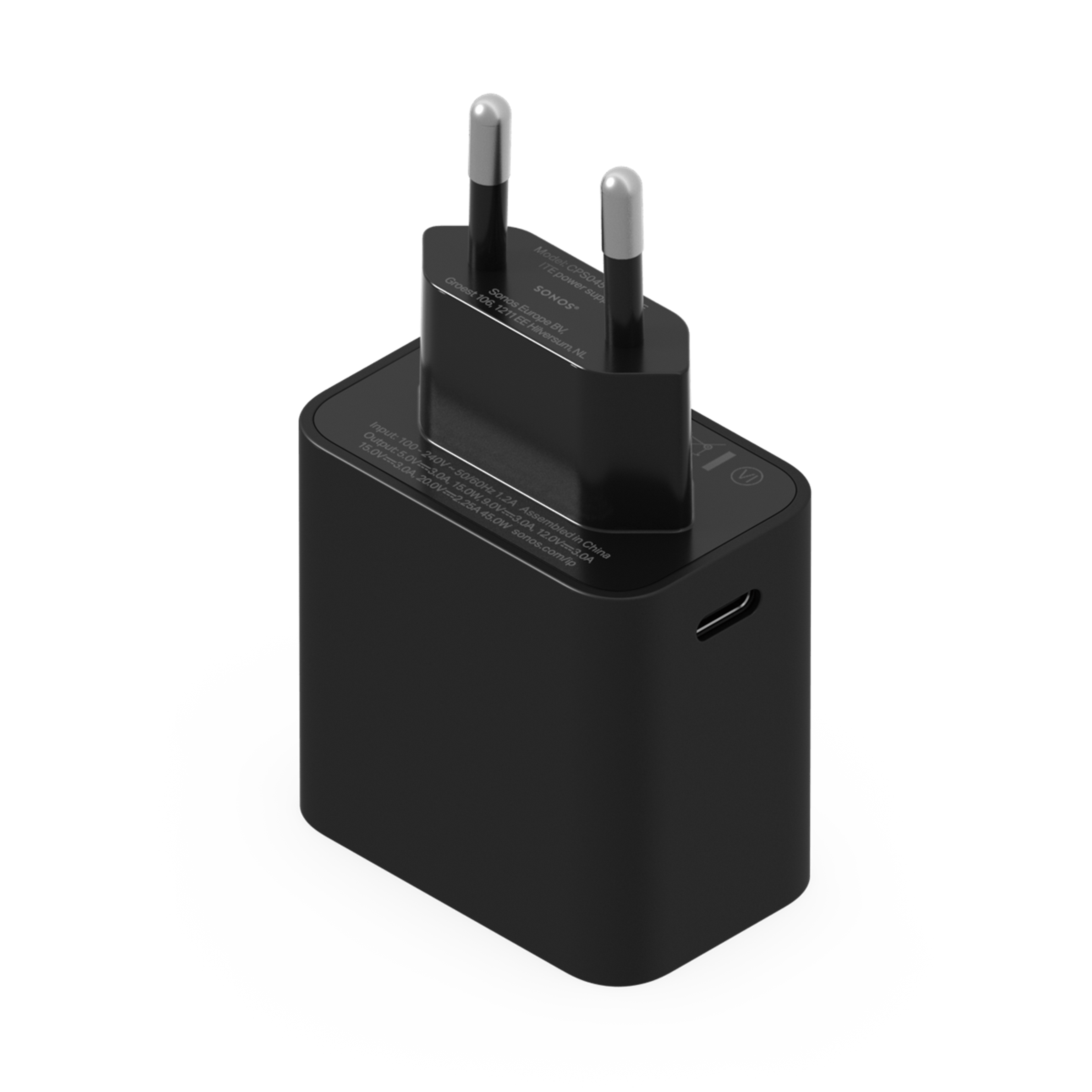 Adaptateur électrique USB-C de 45 W Sonos noir avec fiche UE