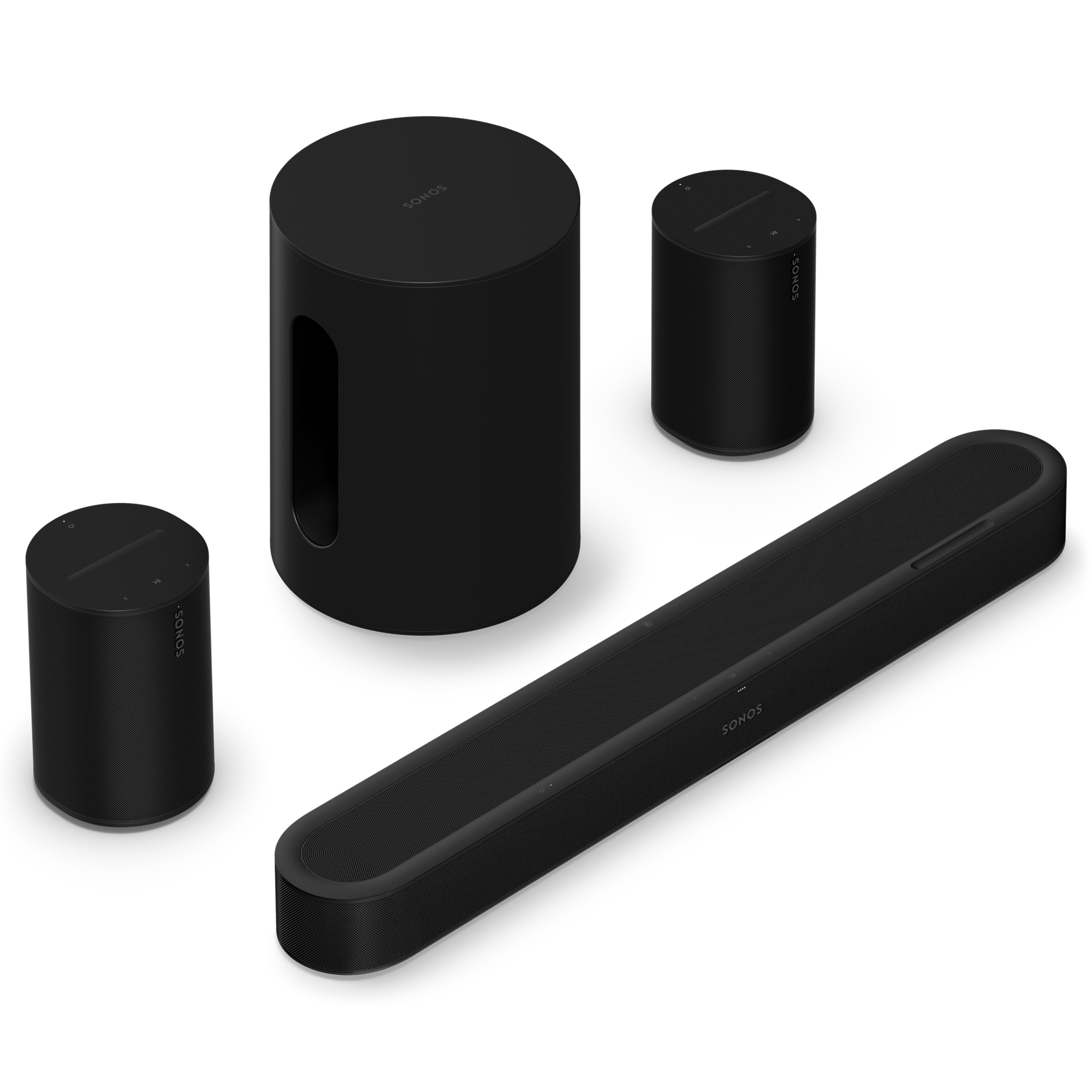 Beam Ultra noire avec des enceintes Era 100 et un Sub Mini