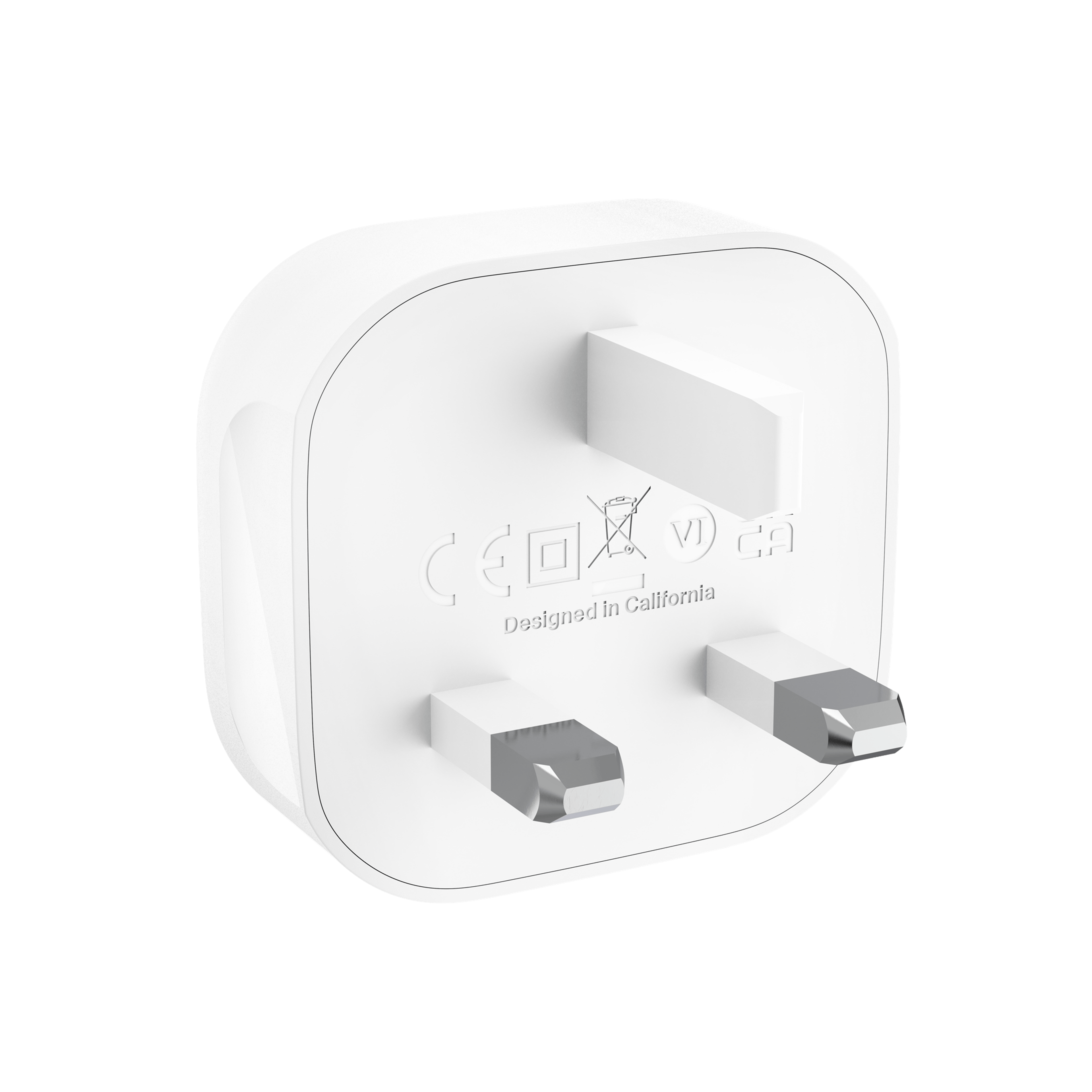 Front angle of the white Belkin 20w USB-C power adapter