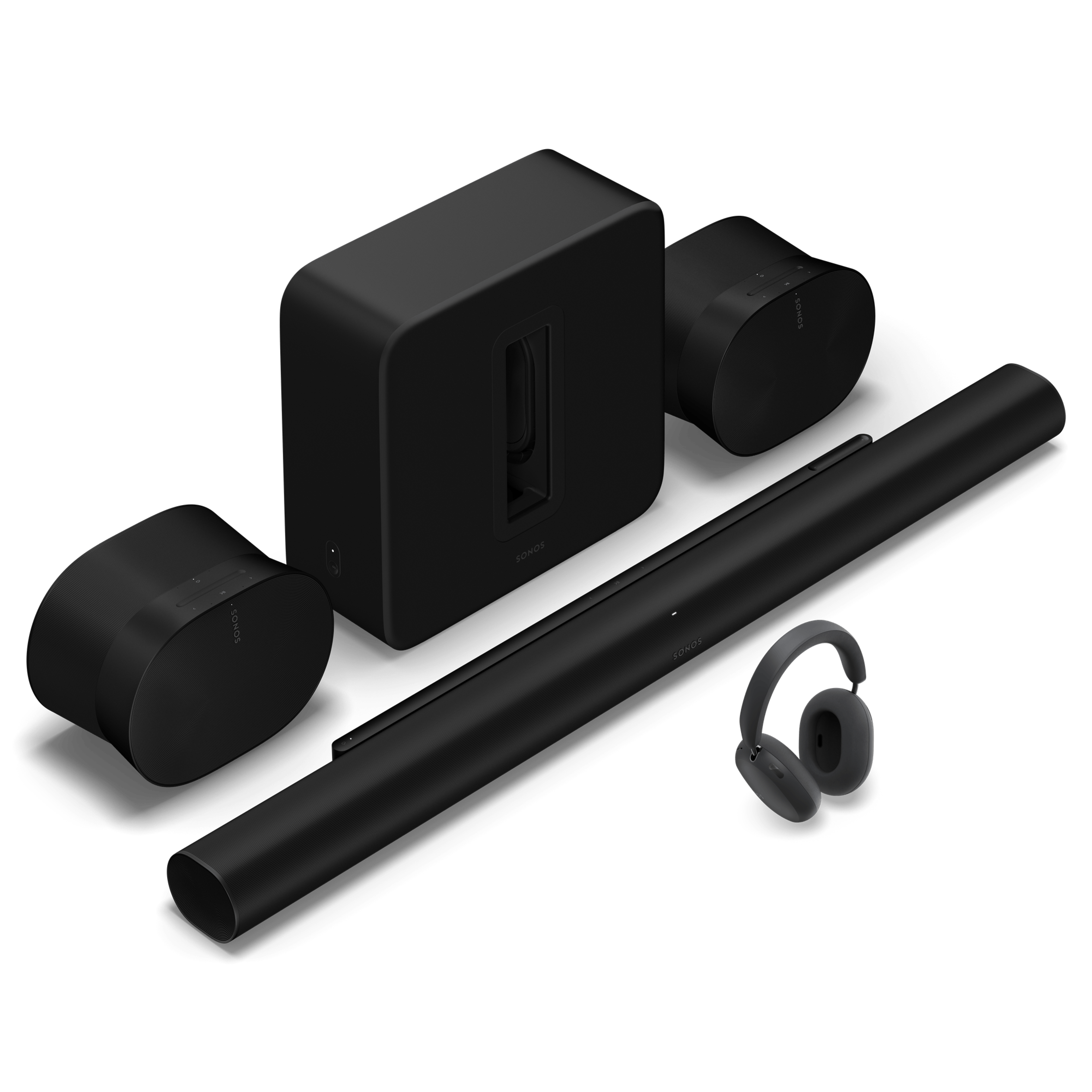 Ensemble de divertissement personnel haut de gamme Sonos Ace Ultra, Arc Ultra, Sub 4 et paire d’Era 300 en noir