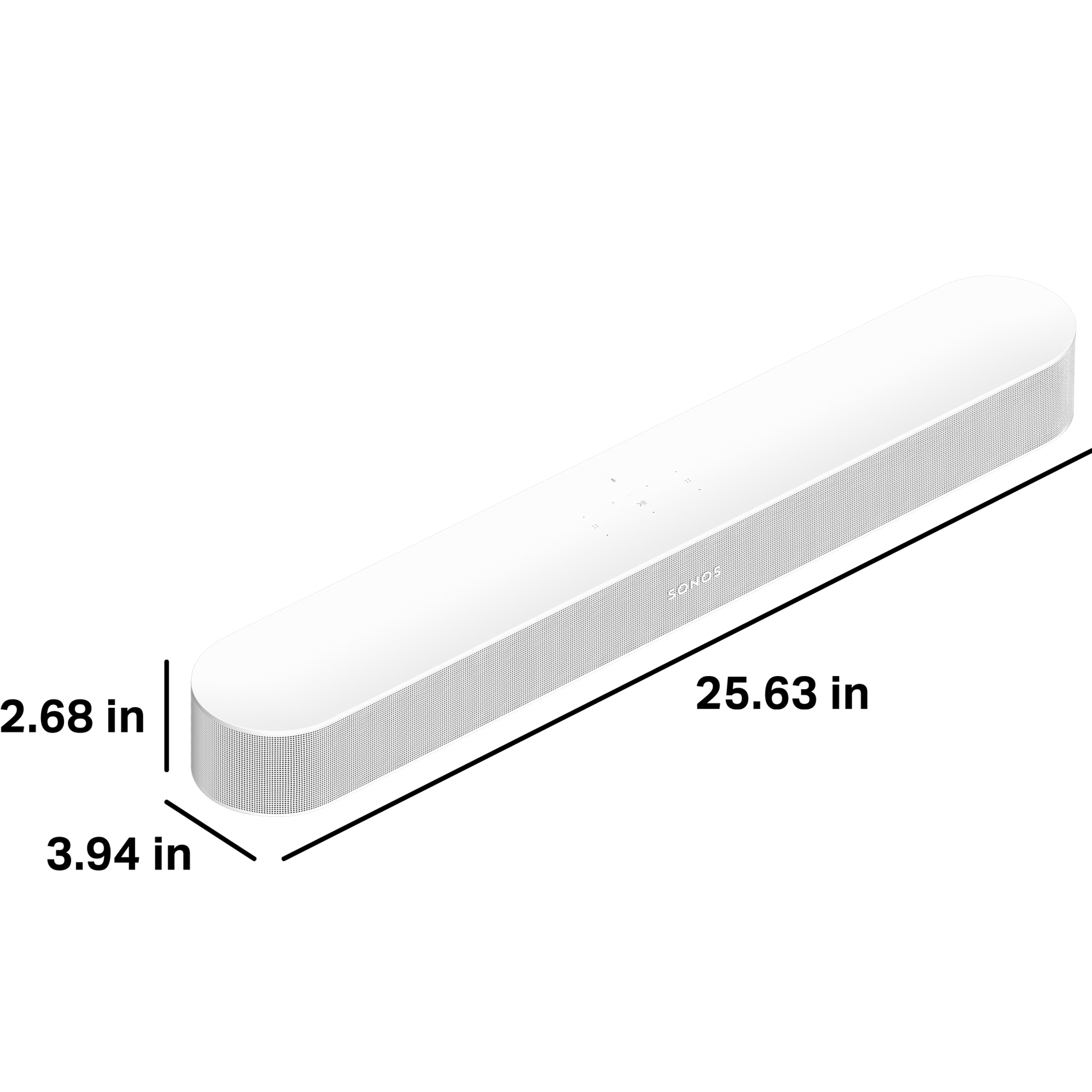 Sonos Beam is 2.68 inches tall, 3.94 inches deep, and 25.63 inches wide