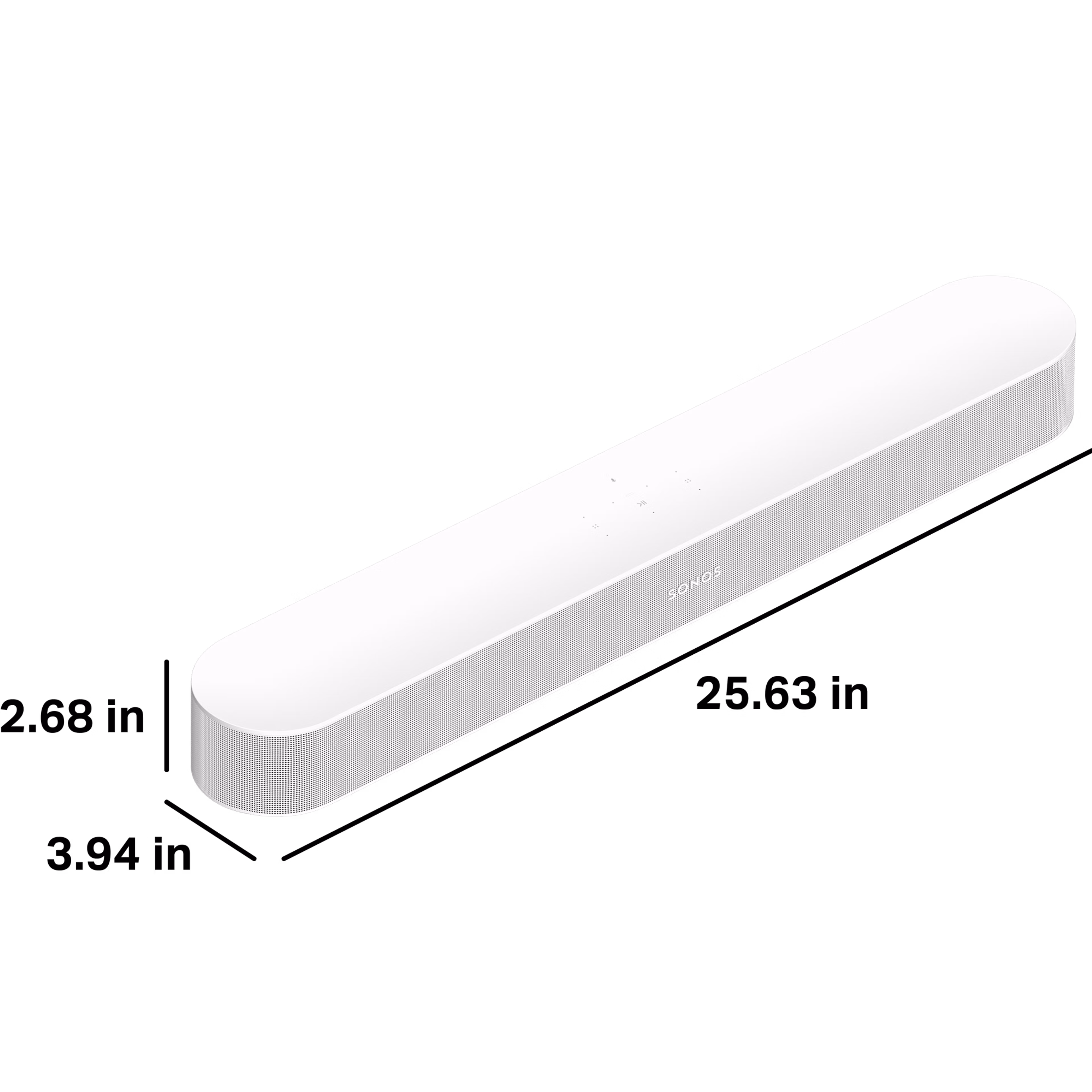 Sonos Beam is 2.68 inches tall, 3.94 inches deep, and 25.63 inches wide