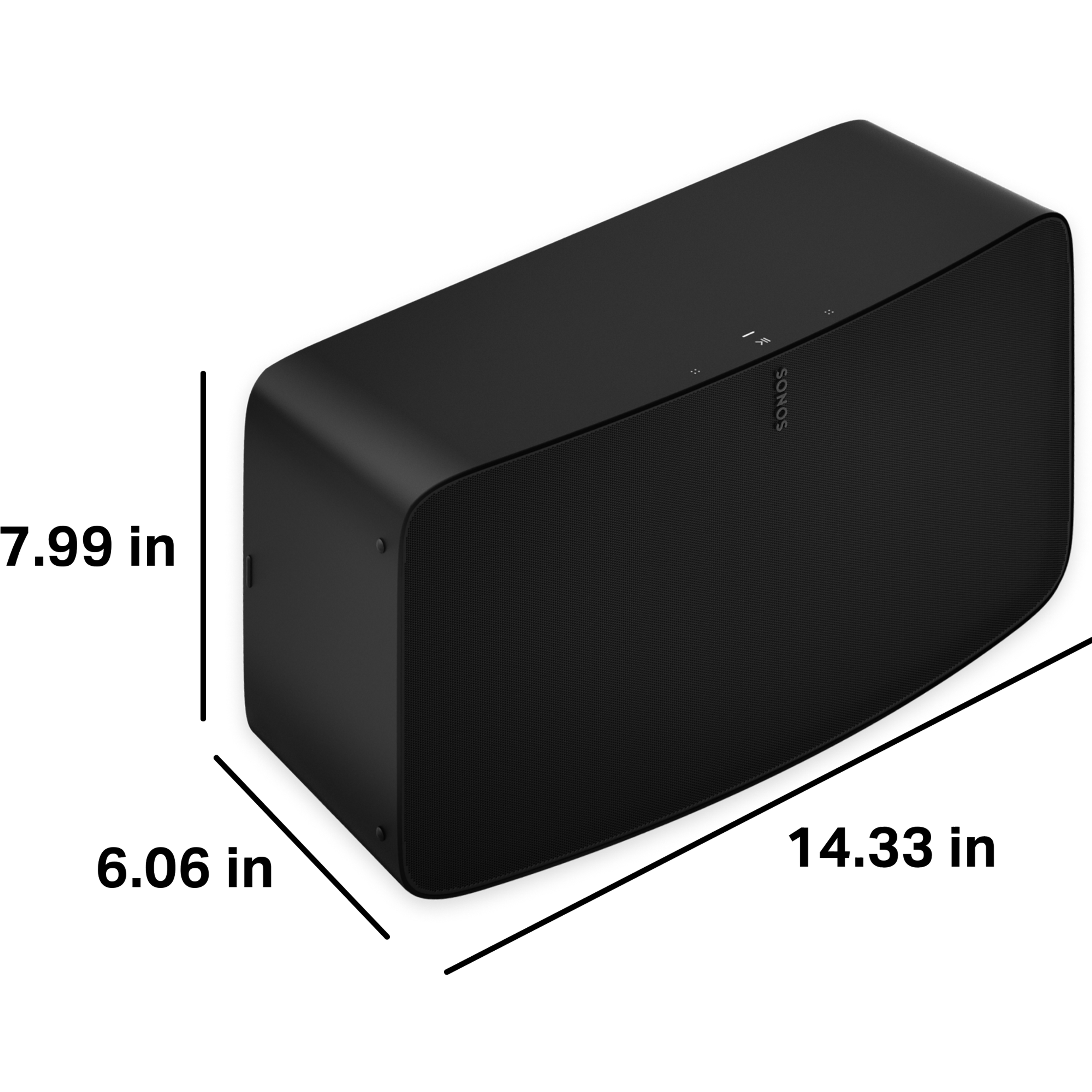 Sonos Five is 7.99 inches tall, 6.06 inches deep, and 14.33 inches wide