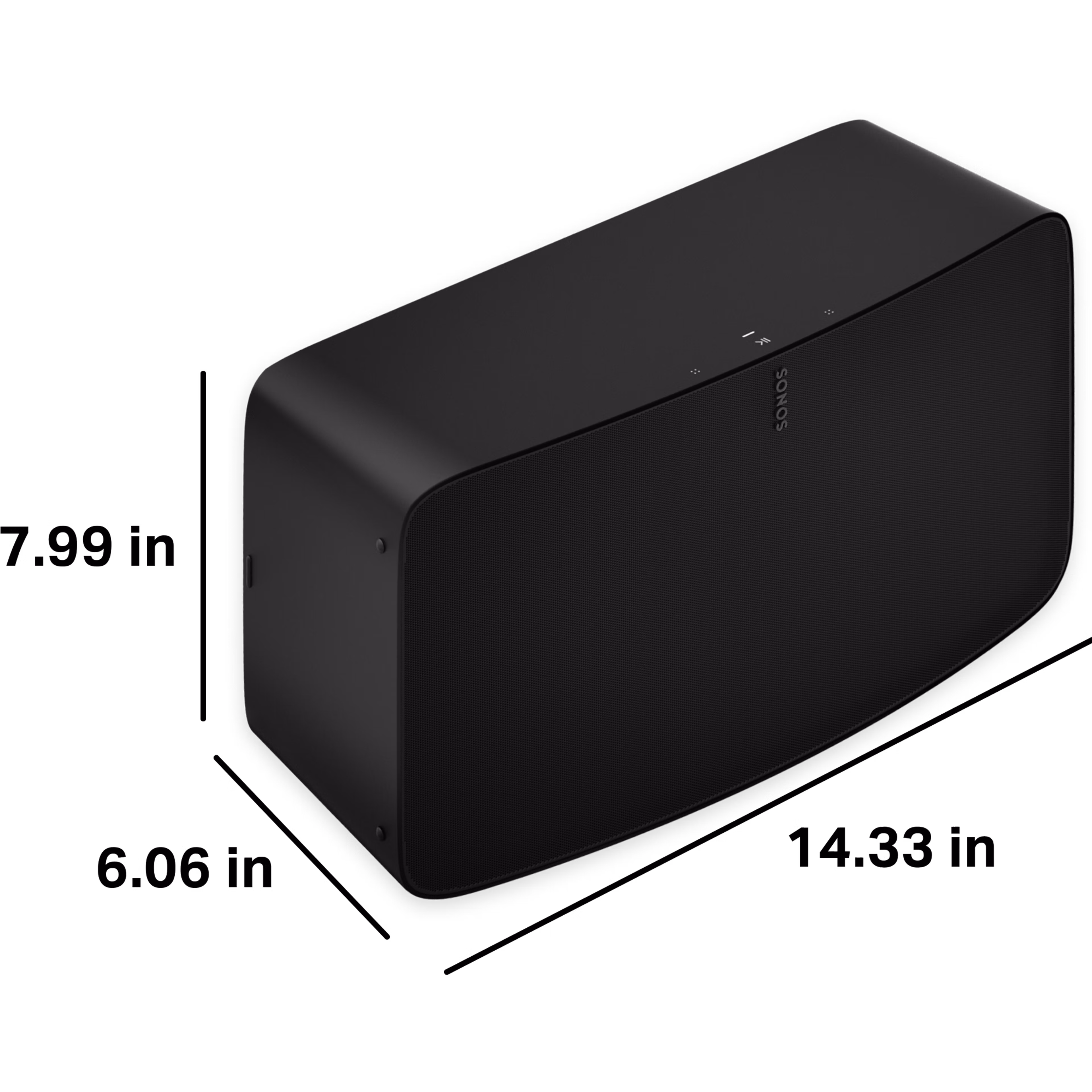 Sonos Five is 7.99 inches tall, 6.06 inches deep, and 14.33 inches wide