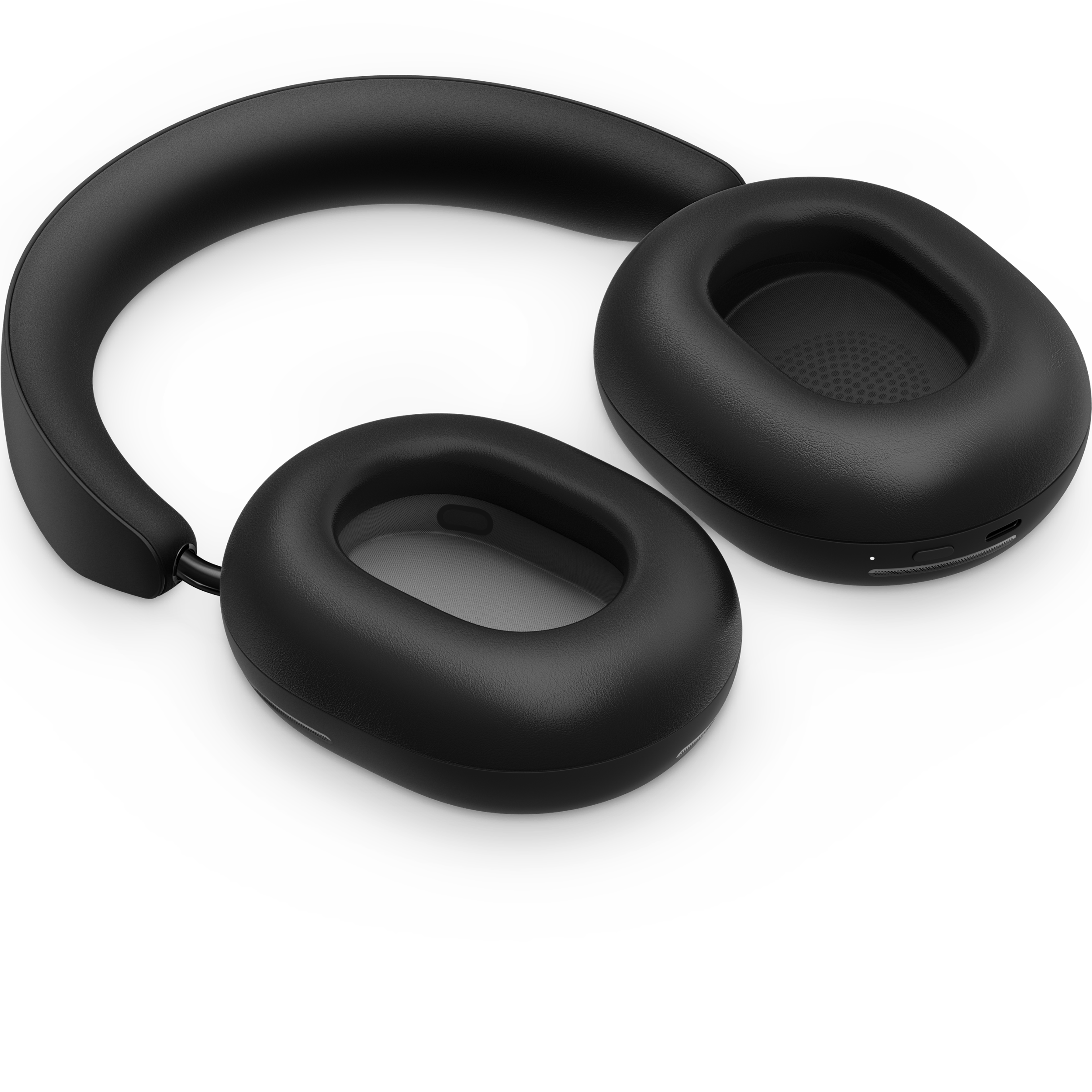 Sonos Ace koptelefoon in zwart, plat liggend met de oorschelpen omhoog gedraaid