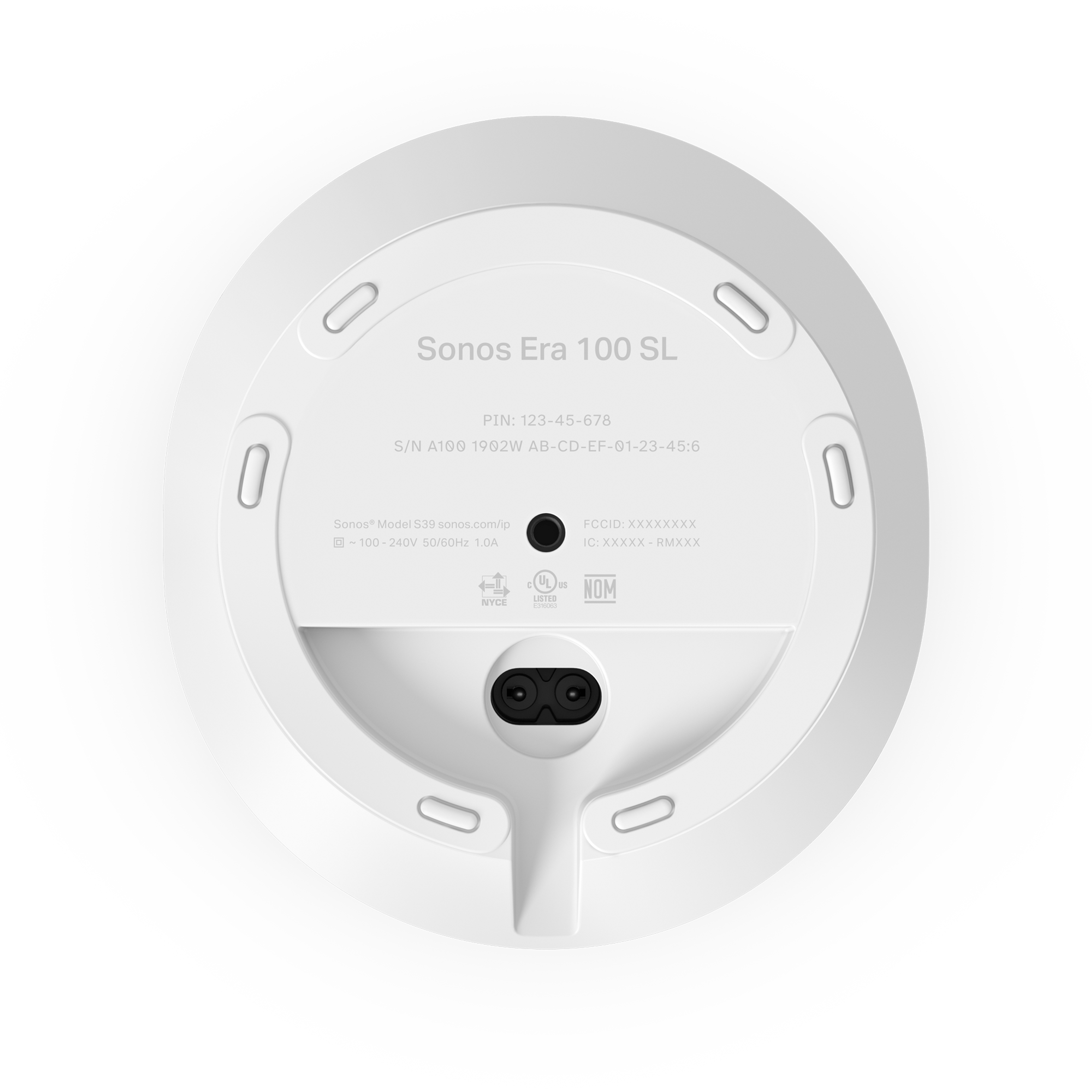 Vue de dessous d’un Sonos Era 100 SL blanc