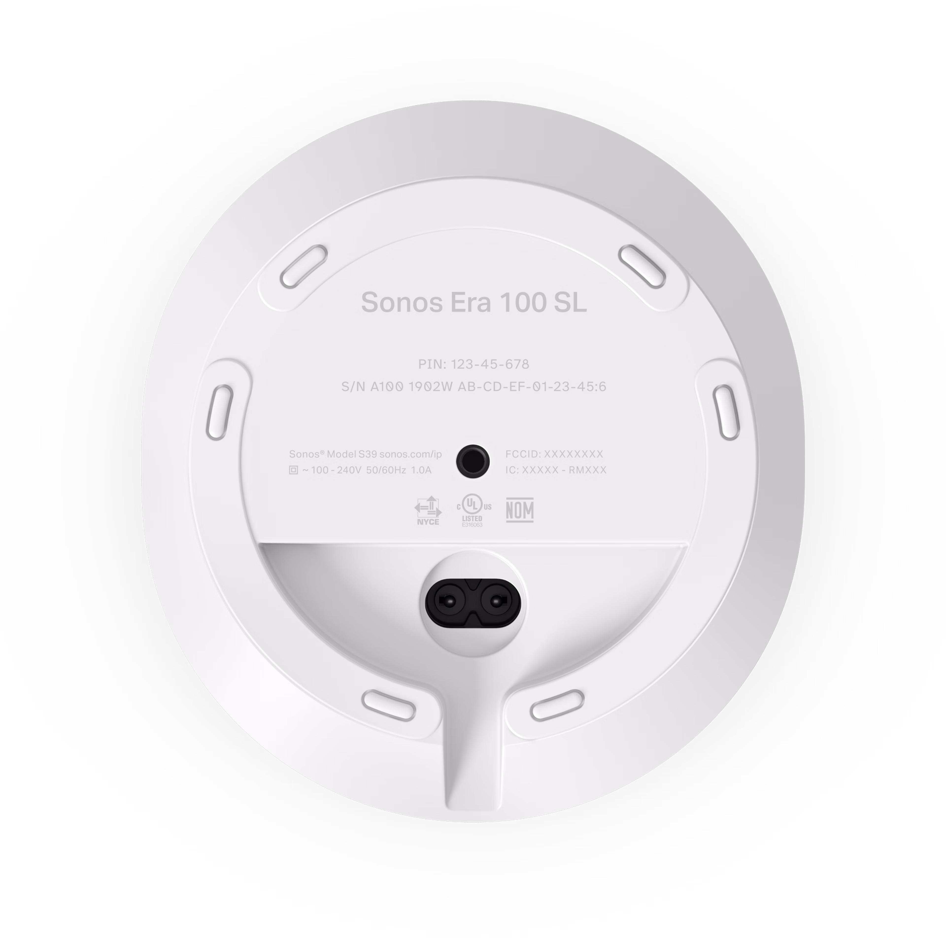 Vue de dessous d’un Sonos Era 100 SL blanc