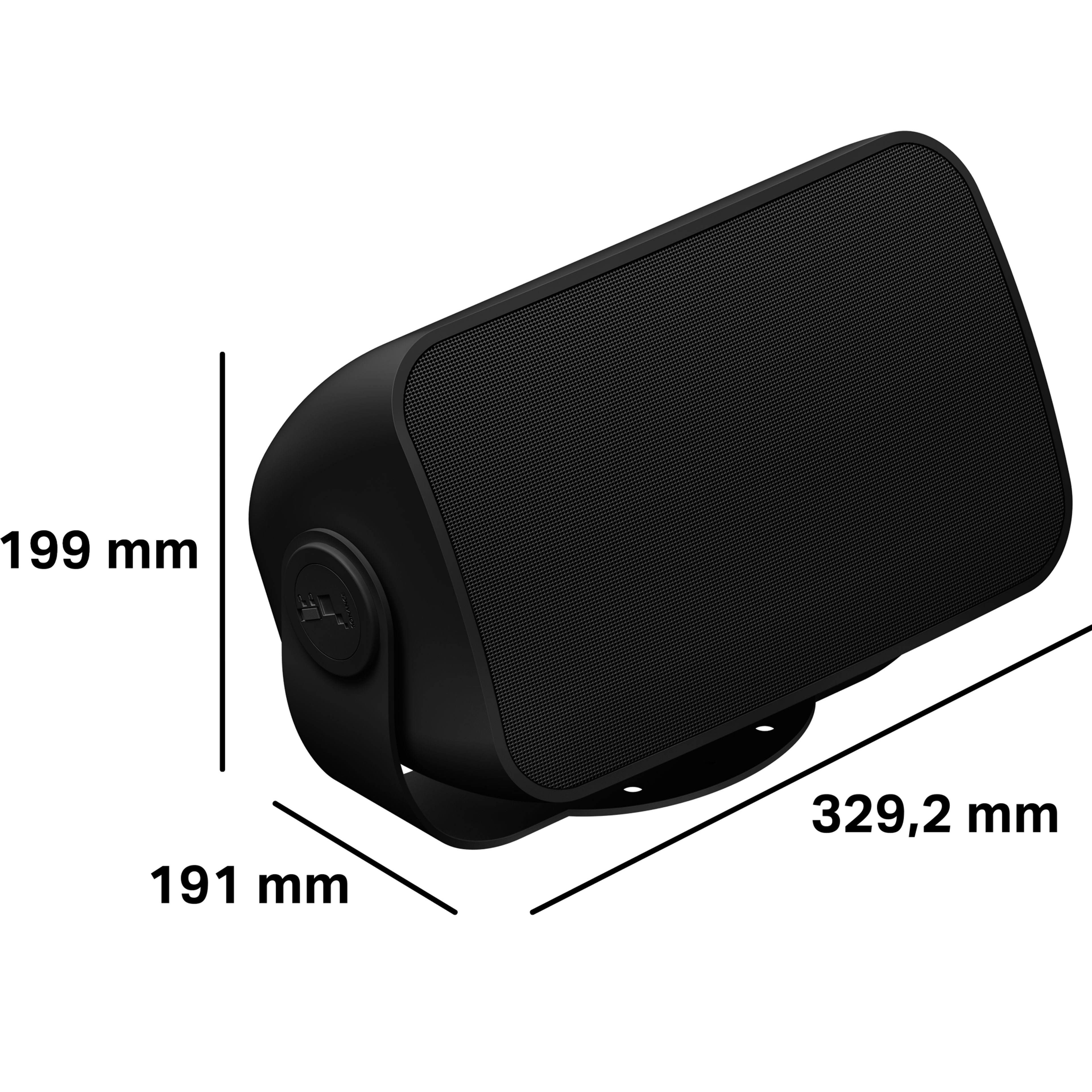 Estos parlantes para exteriores miden 199 mm de alto, 191 mm de profundidad y 329,2 mm de ancho