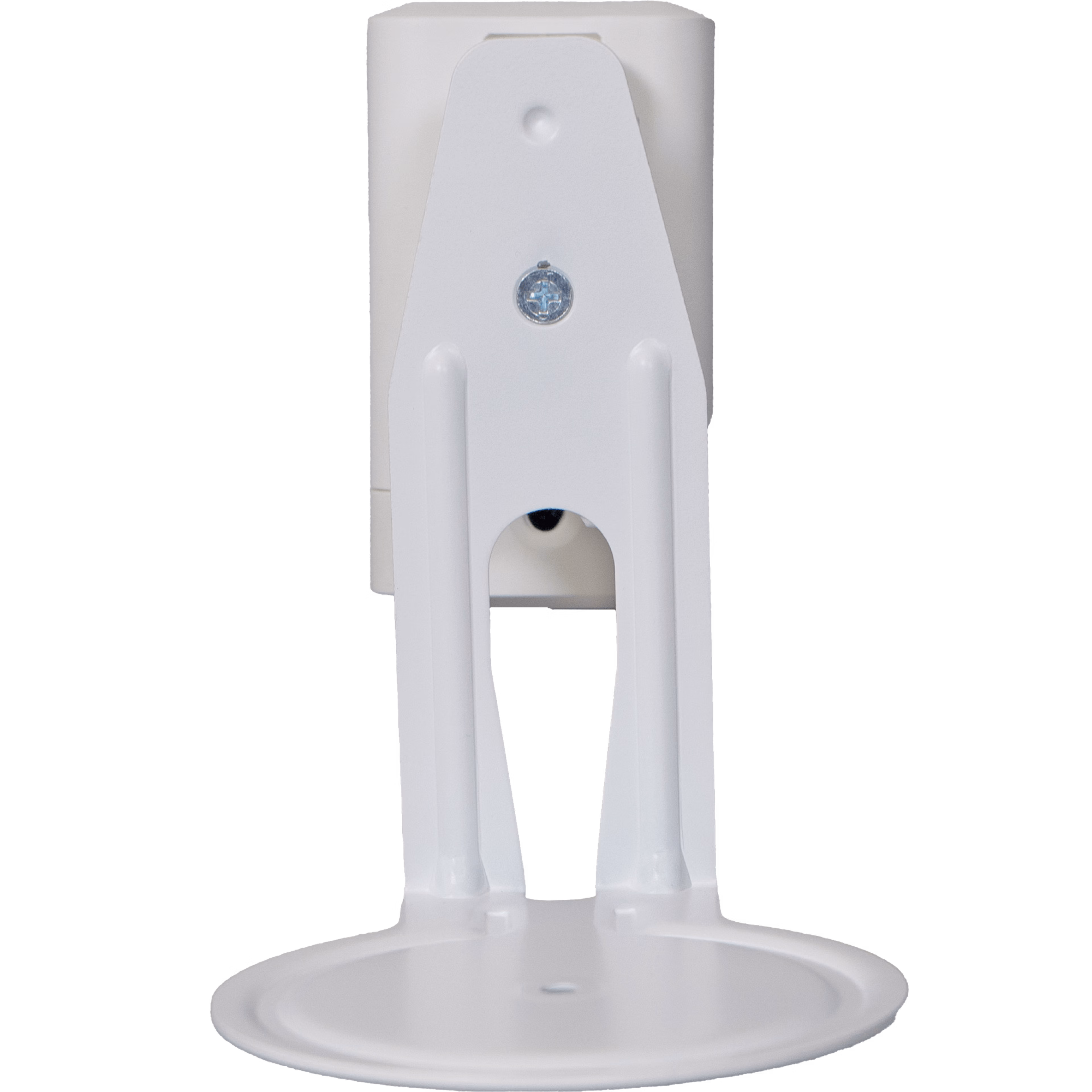 Image of the front of a white Sanus wall mount for a Sonos Era 100 speaker