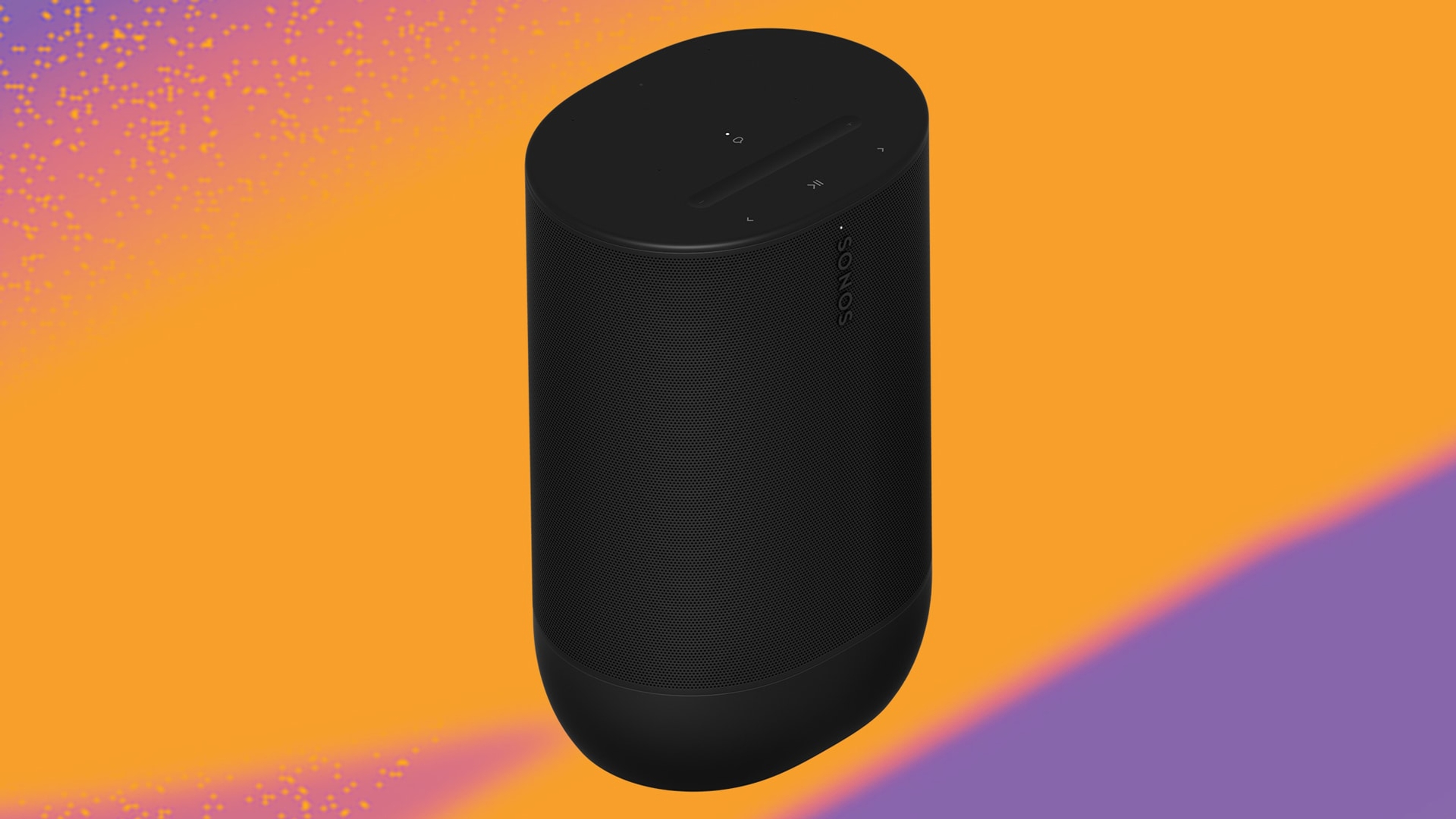 Black Move 2 speaker on an orange and purple background