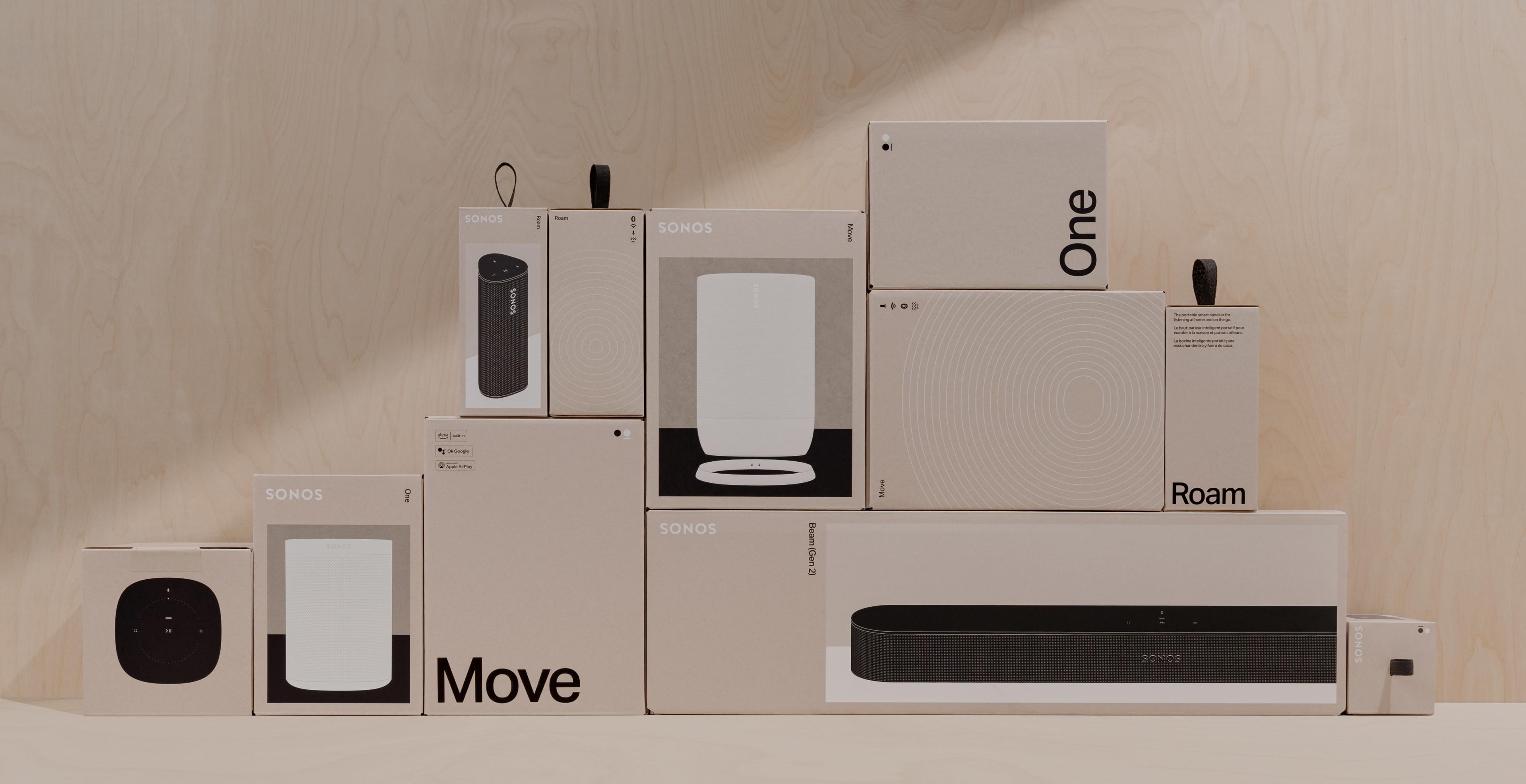 Sonos Produkte in ihren Verpackungen